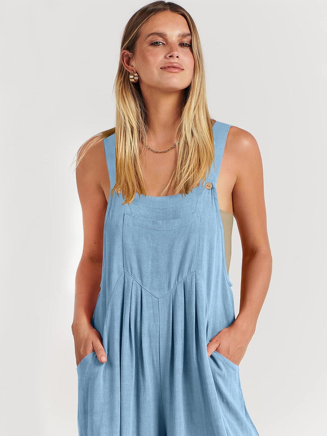 imageANRABESS Womens Jumpsuits Overalls Wide Leg Casual Summer Outfits Linen Rompers Jumpers Sleeveless Straps 2025 ClothesSky
