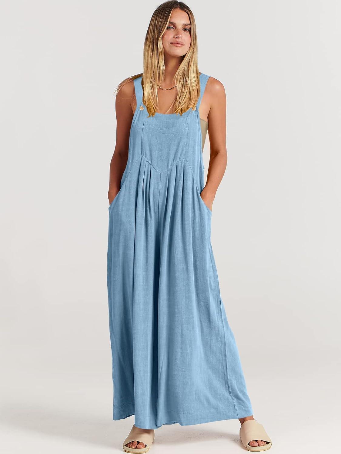 imageANRABESS Womens Jumpsuits Overalls Wide Leg Casual Summer Outfits Linen Rompers Jumpers Sleeveless Straps 2025 ClothesSky