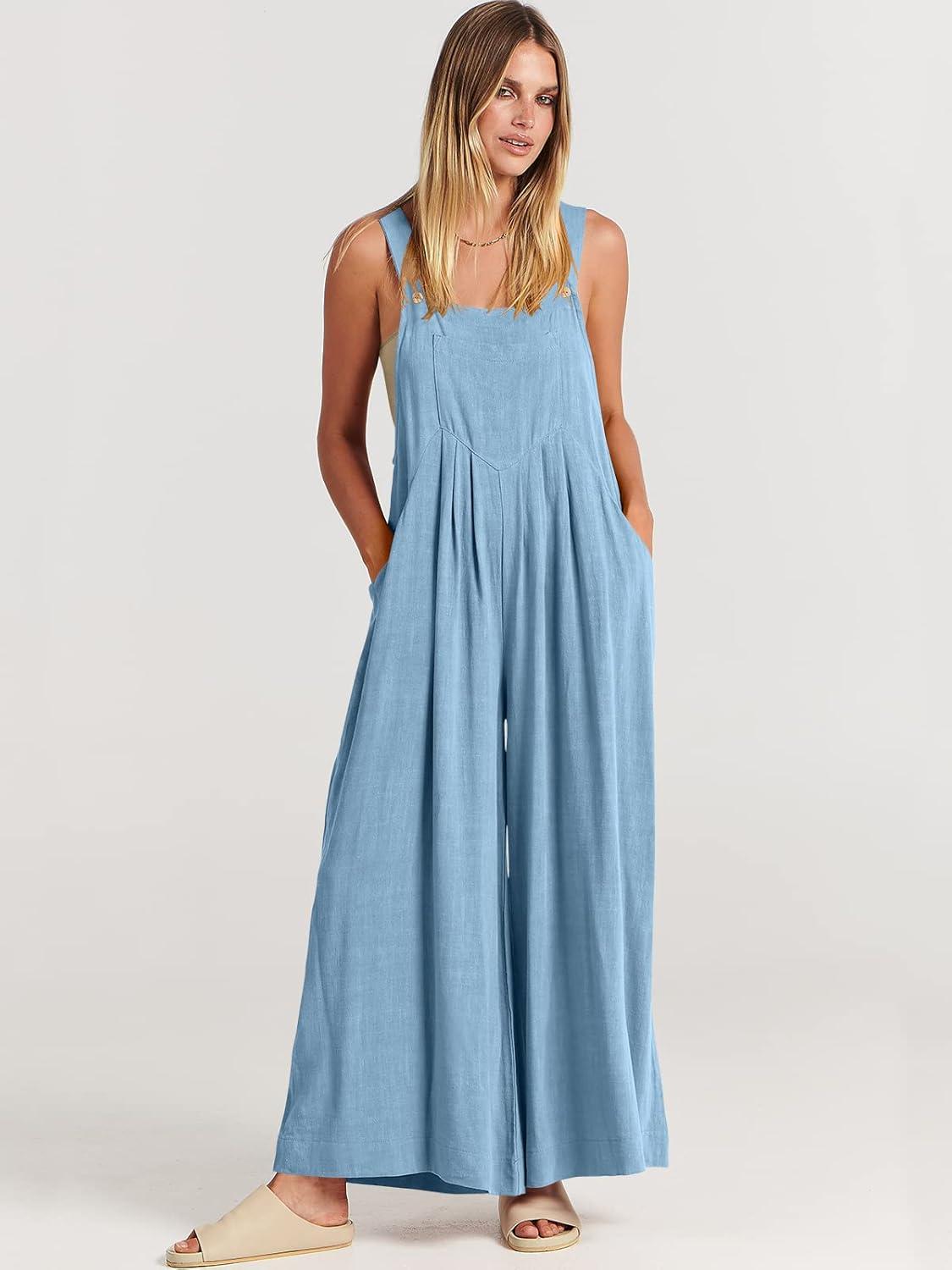 imageANRABESS Womens Jumpsuits Overalls Wide Leg Casual Summer Outfits Linen Rompers Jumpers Sleeveless Straps 2025 ClothesSky