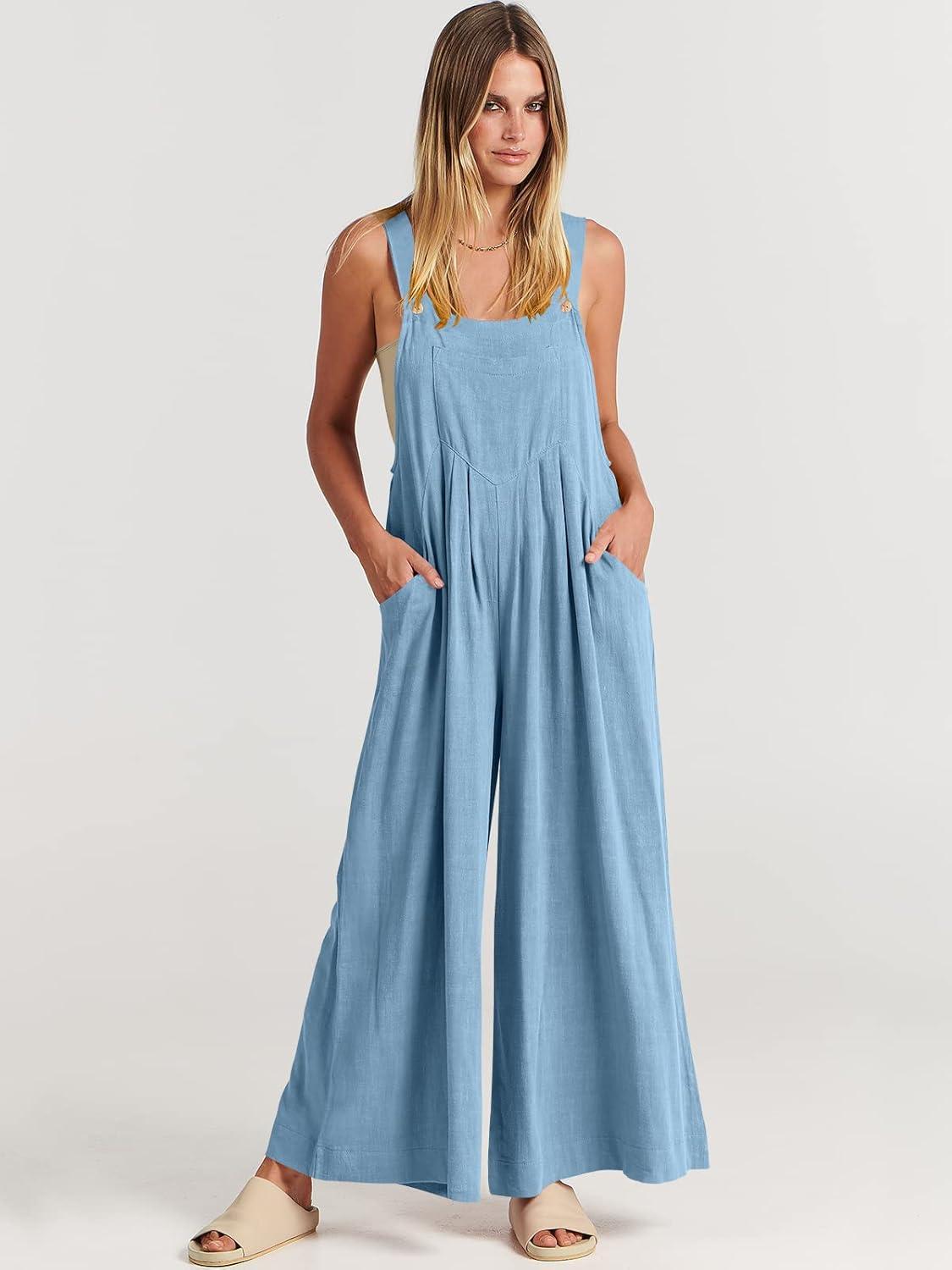 imageANRABESS Womens Jumpsuits Overalls Wide Leg Casual Summer Outfits Linen Rompers Jumpers Sleeveless Straps 2025 ClothesSky
