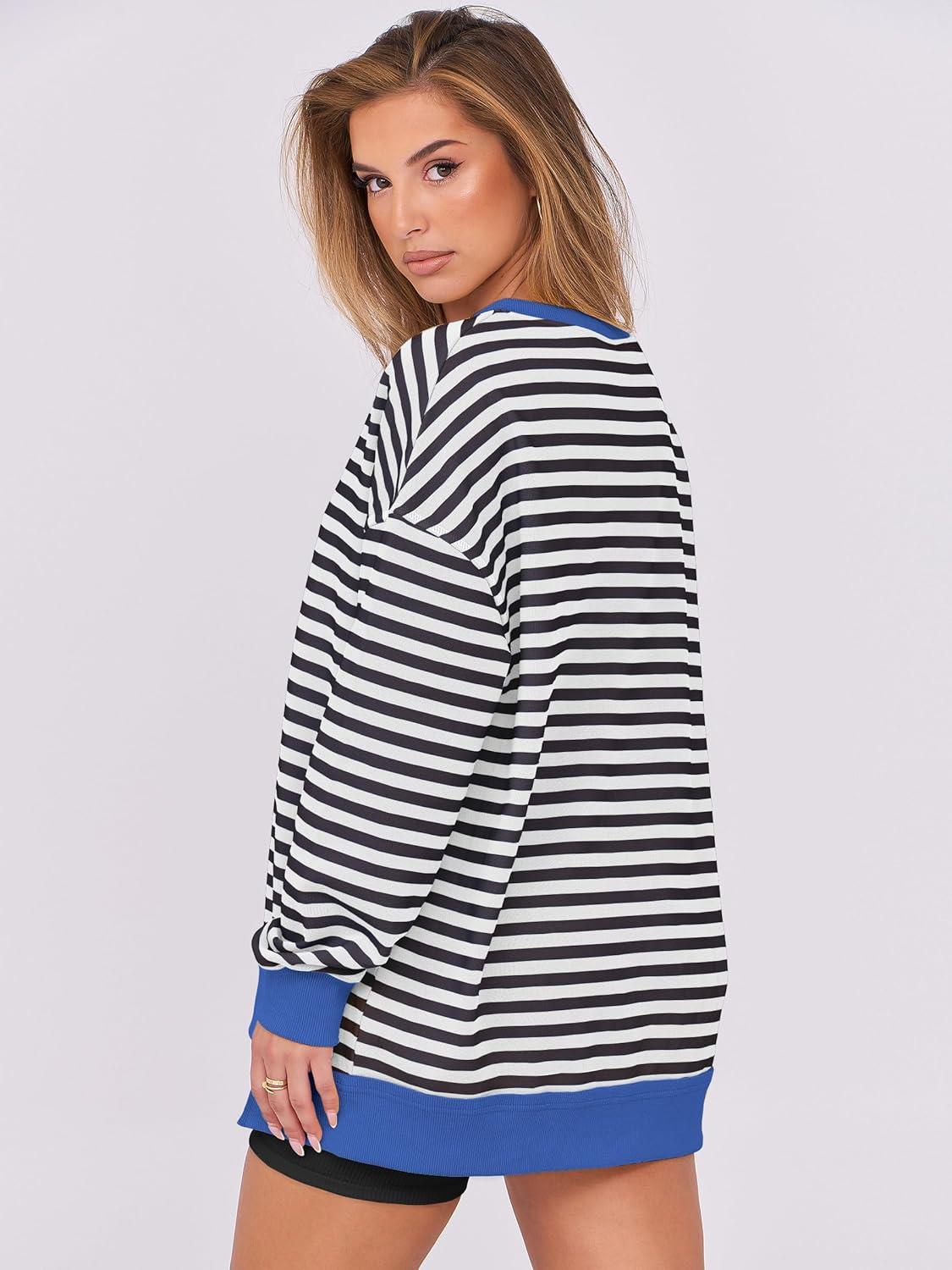 imageANRABESS Womens Oversized Sweatshirts Long Sleeve Tunic Shirts V Neck Loose Pullover Tops 2025 Trendy Fall Teen Girls OutfitBlack White