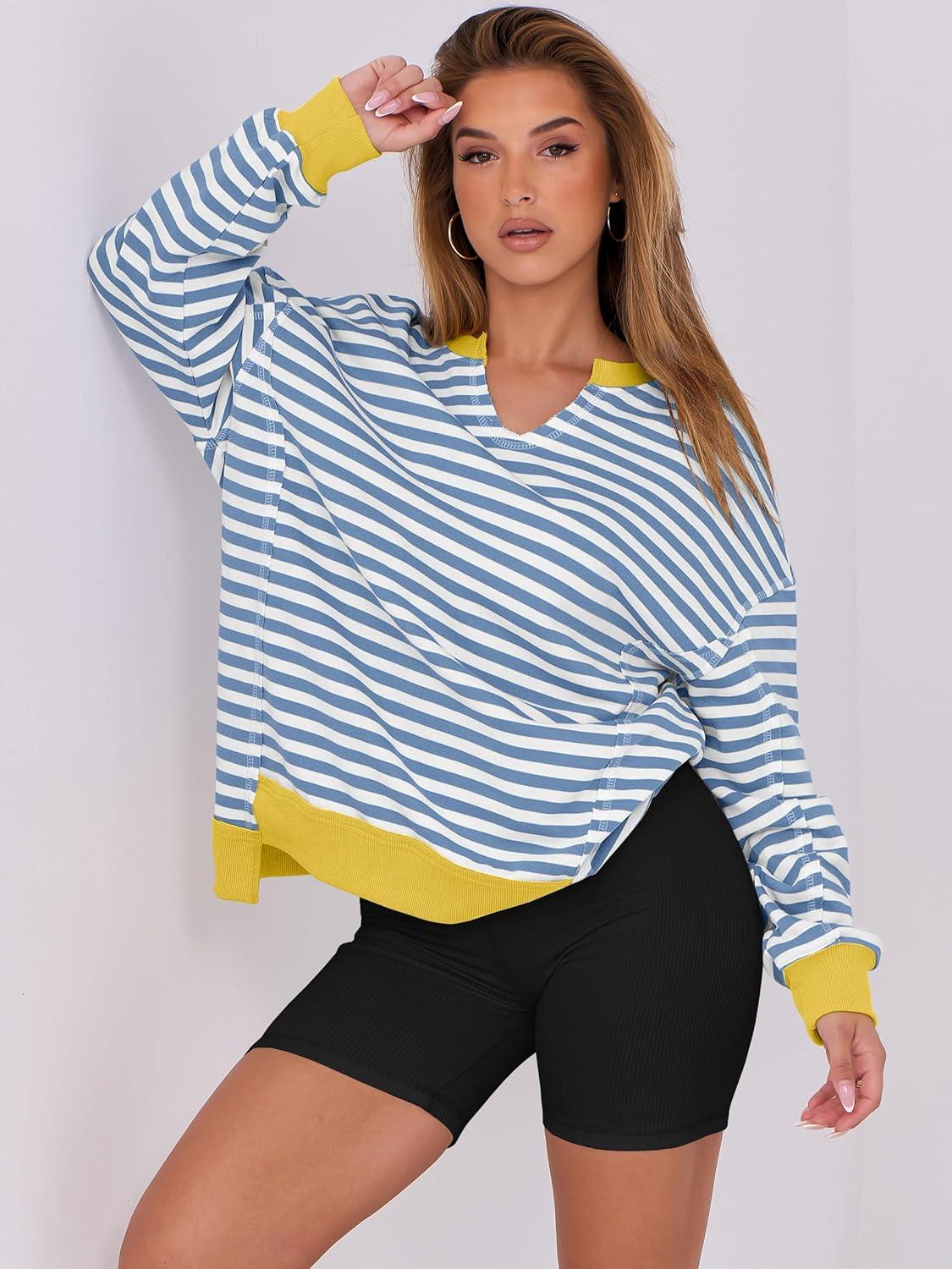 imageANRABESS Womens Oversized Sweatshirts Long Sleeve Tunic Shirts V Neck Loose Pullover Tops 2025 Trendy Fall Teen Girls OutfitBule White