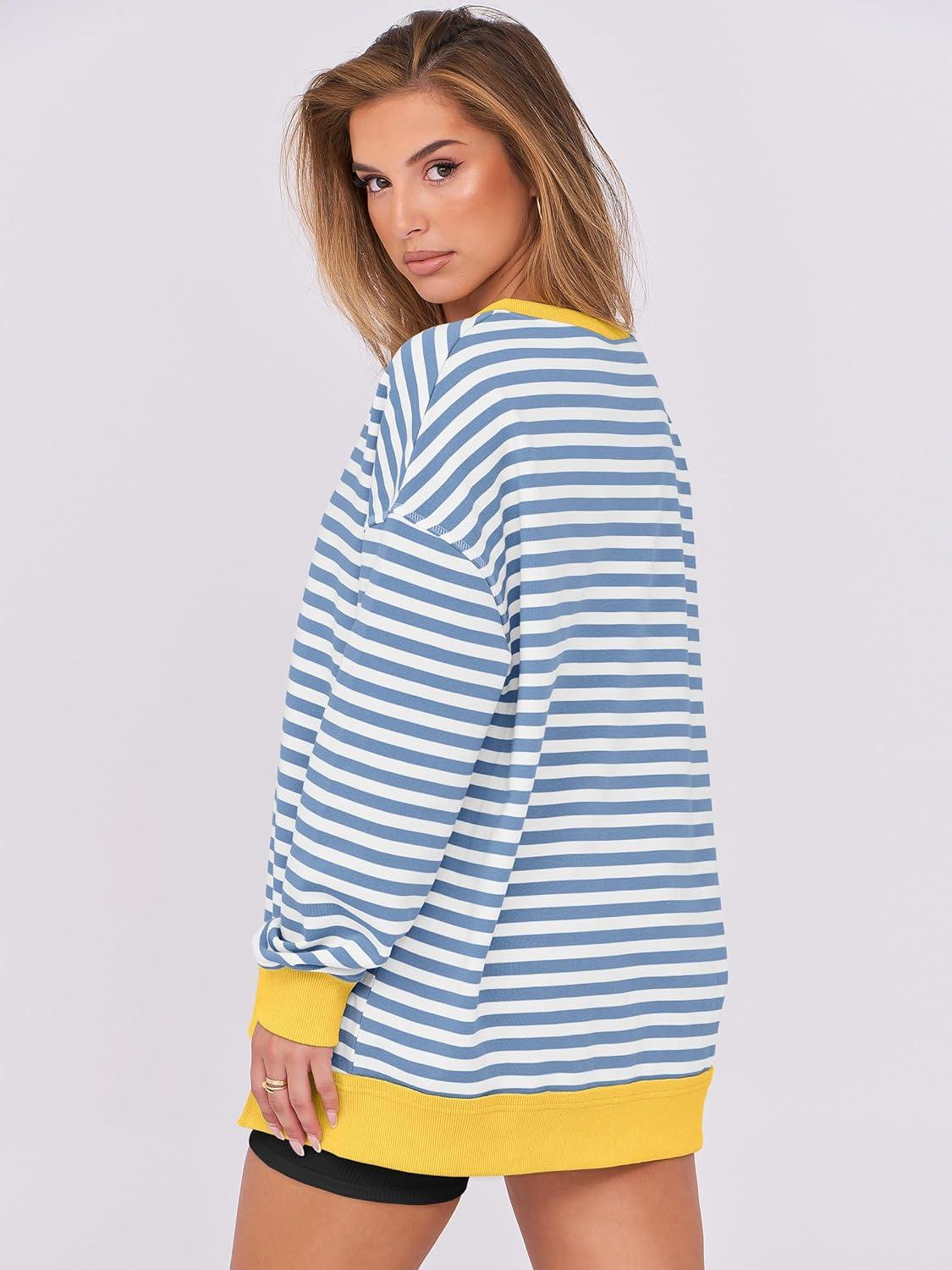 imageANRABESS Womens Oversized Sweatshirts Long Sleeve Tunic Shirts V Neck Loose Pullover Tops 2025 Trendy Fall Teen Girls OutfitBule White