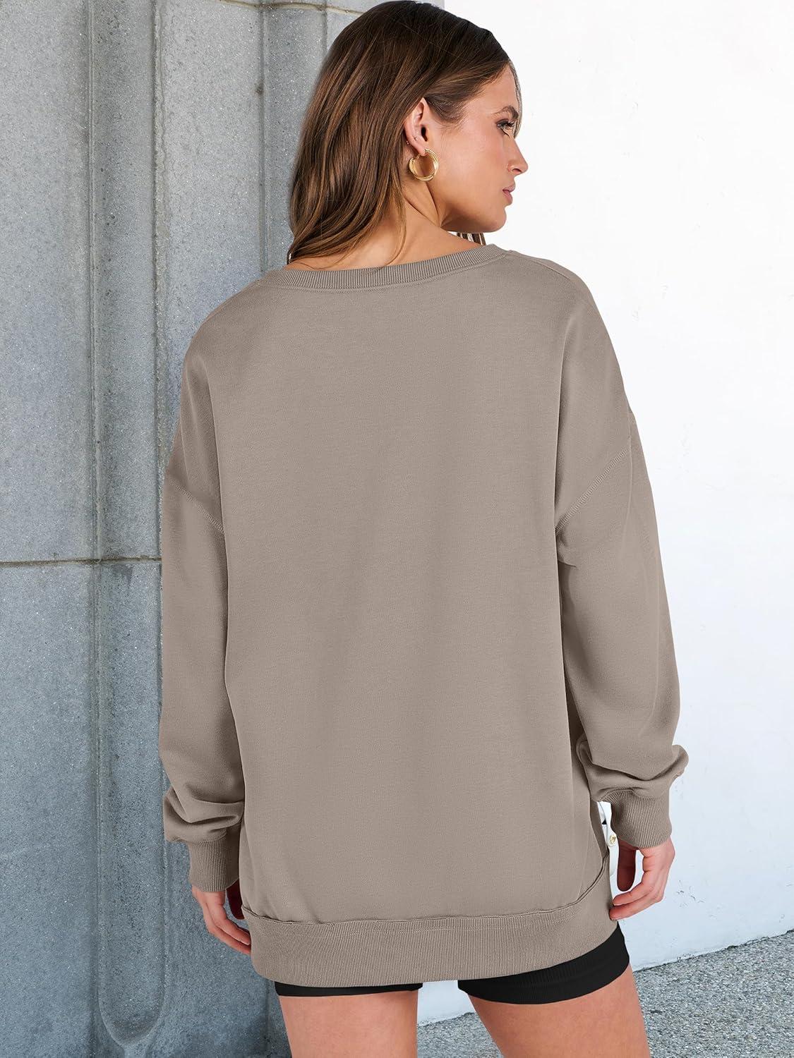 imageANRABESS Womens Oversized Sweatshirts Long Sleeve Tunic Shirts V Neck Loose Pullover Tops 2025 Trendy Fall Teen Girls OutfitDark Khaki