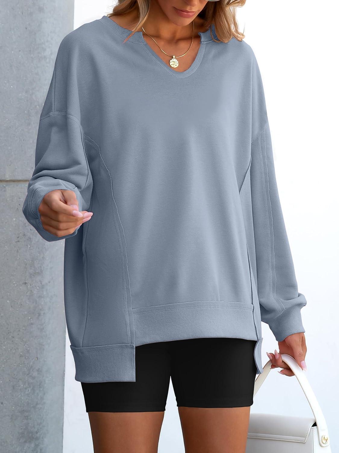 imageANRABESS Womens Oversized Sweatshirts Long Sleeve Tunic Shirts V Neck Loose Pullover Tops 2025 Trendy Fall Teen Girls OutfitLight Blue