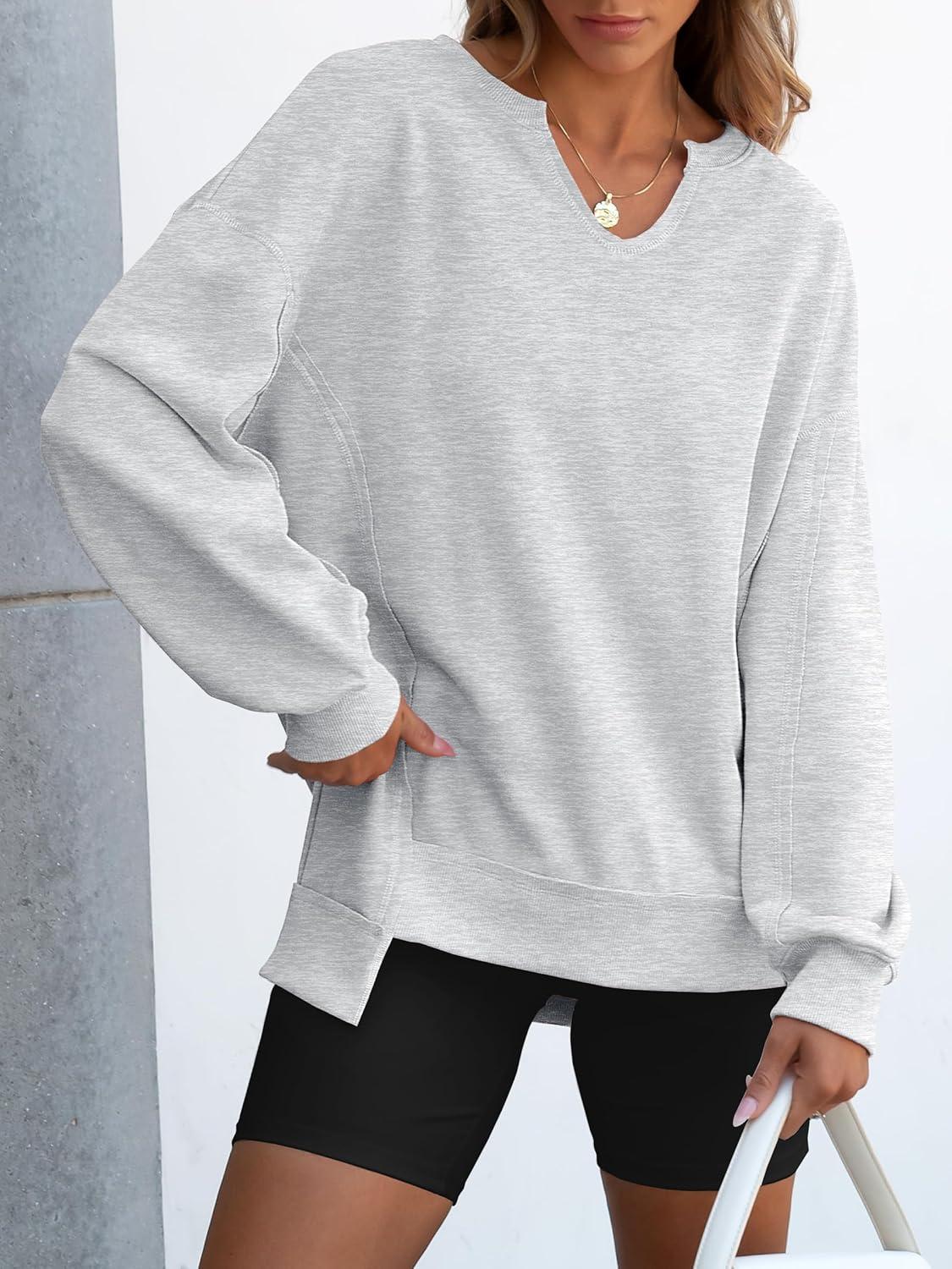 imageANRABESS Womens Oversized Sweatshirts Long Sleeve Tunic Shirts V Neck Loose Pullover Tops 2025 Trendy Fall Teen Girls OutfitLight Grey