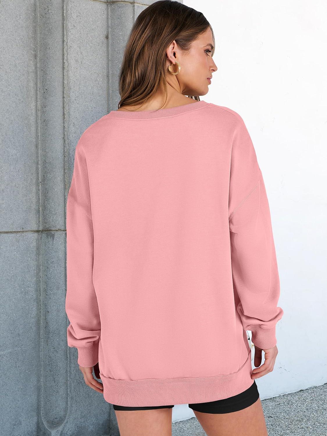 imageANRABESS Womens Oversized Sweatshirts Long Sleeve Tunic Shirts V Neck Loose Pullover Tops 2025 Trendy Fall Teen Girls OutfitPink