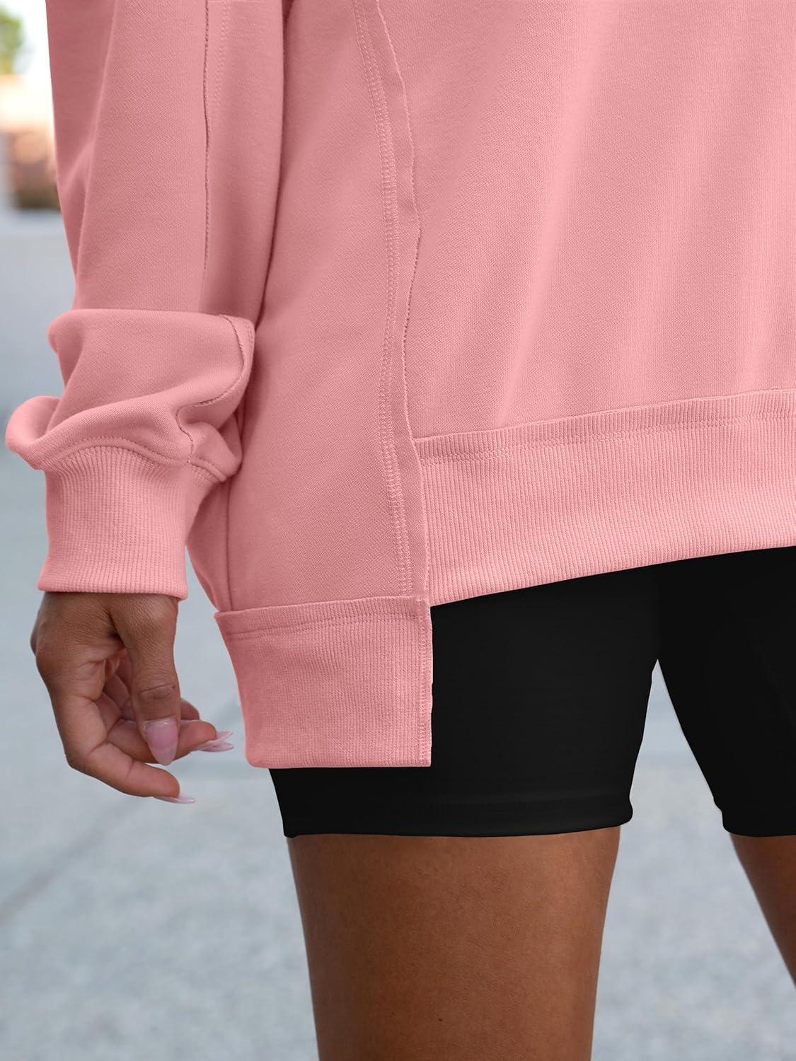 imageANRABESS Womens Oversized Sweatshirts Long Sleeve Tunic Shirts V Neck Loose Pullover Tops 2025 Trendy Fall Teen Girls OutfitPink