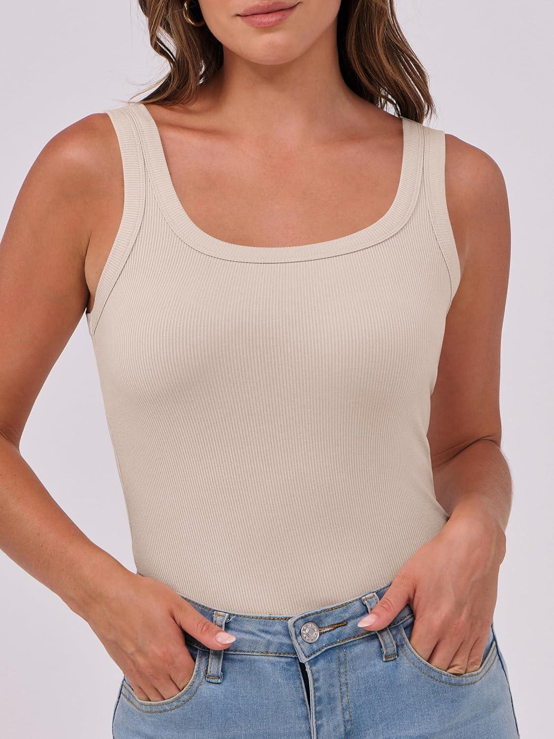 imageANRABESS Womens Sleeveless Scoop Neck Tank Top Ribbed Fitted Summer Basic Slim Cute Tops 2025Beige