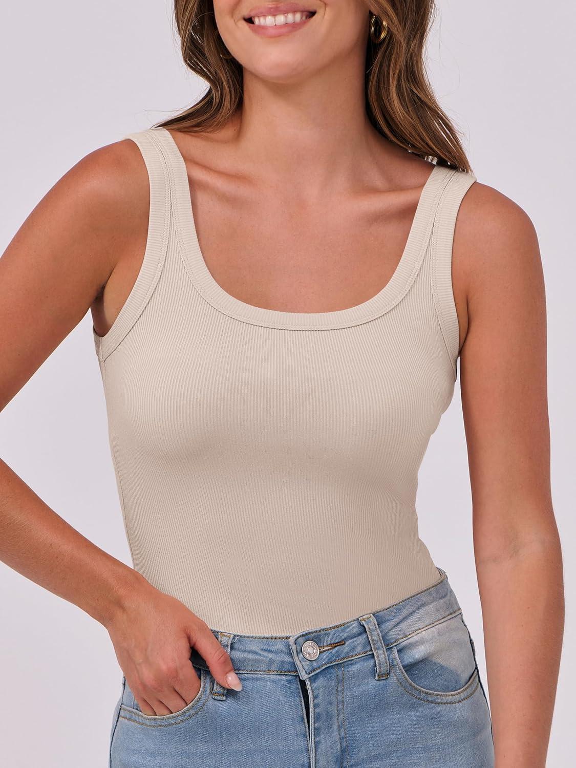 imageANRABESS Womens Sleeveless Scoop Neck Tank Top Ribbed Fitted Summer Basic Slim Cute Tops 2025Beige