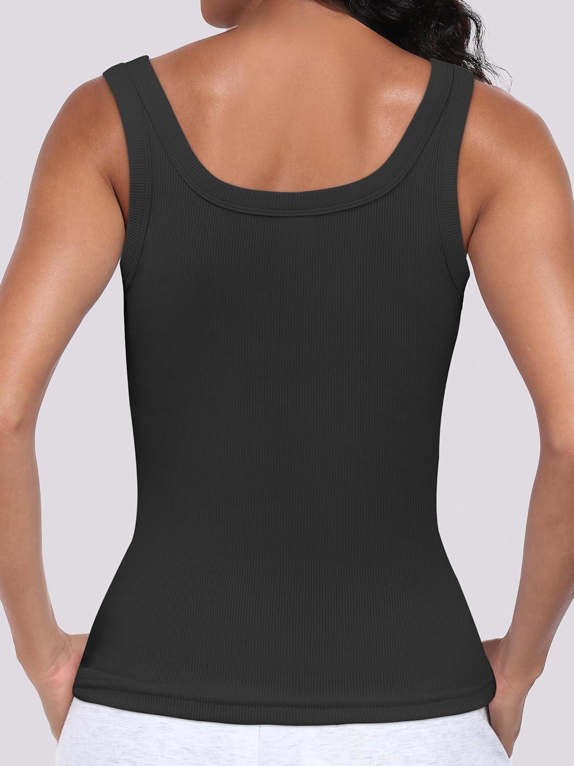 imageANRABESS Womens Sleeveless Scoop Neck Tank Top Ribbed Fitted Summer Basic Slim Cute Tops 2025Black