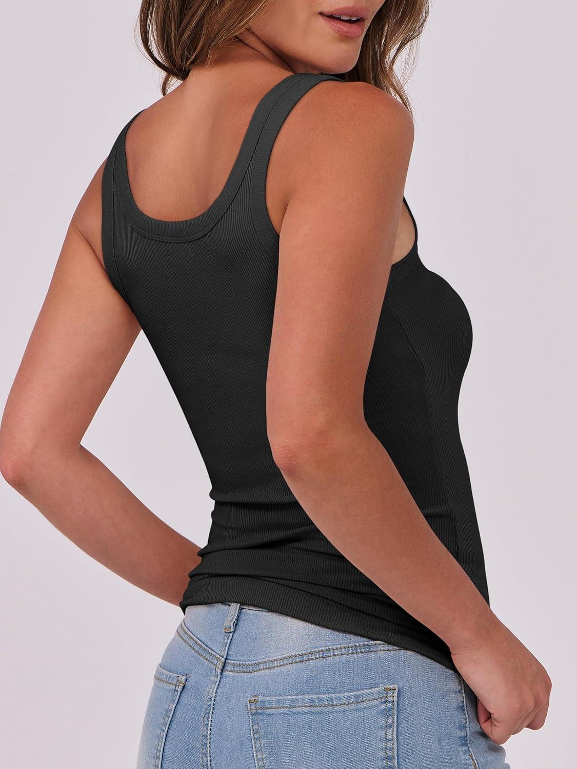 imageANRABESS Womens Sleeveless Scoop Neck Tank Top Ribbed Fitted Summer Basic Slim Cute Tops 2025Black