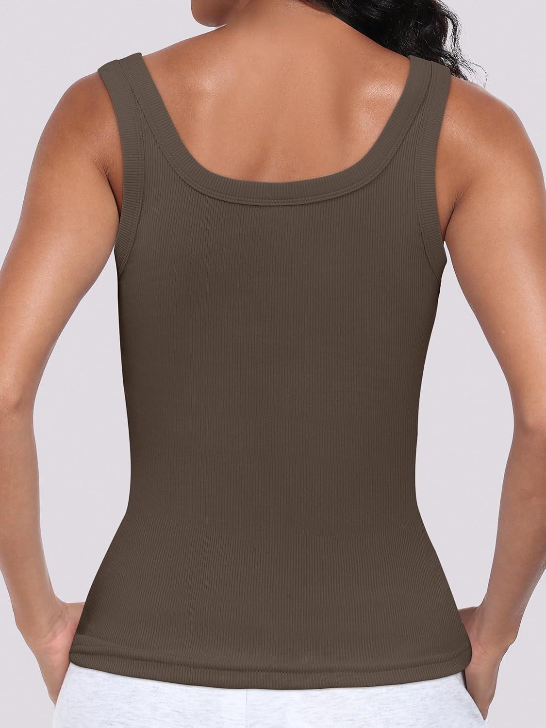 imageANRABESS Womens Sleeveless Scoop Neck Tank Top Ribbed Fitted Summer Basic Slim Cute Tops 2025Brown
