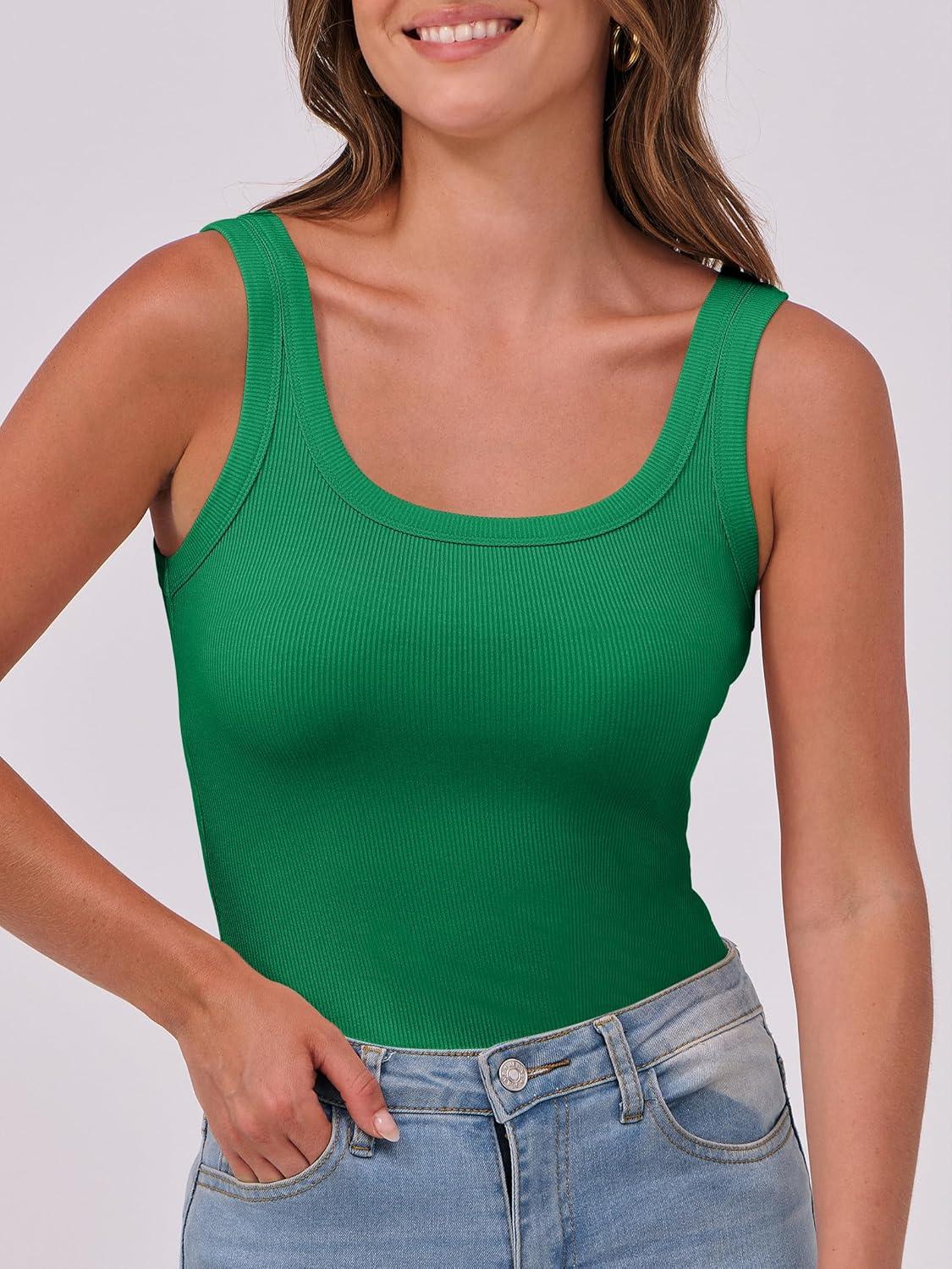 imageANRABESS Womens Sleeveless Scoop Neck Tank Top Ribbed Fitted Summer Basic Slim Cute Tops 2025Green