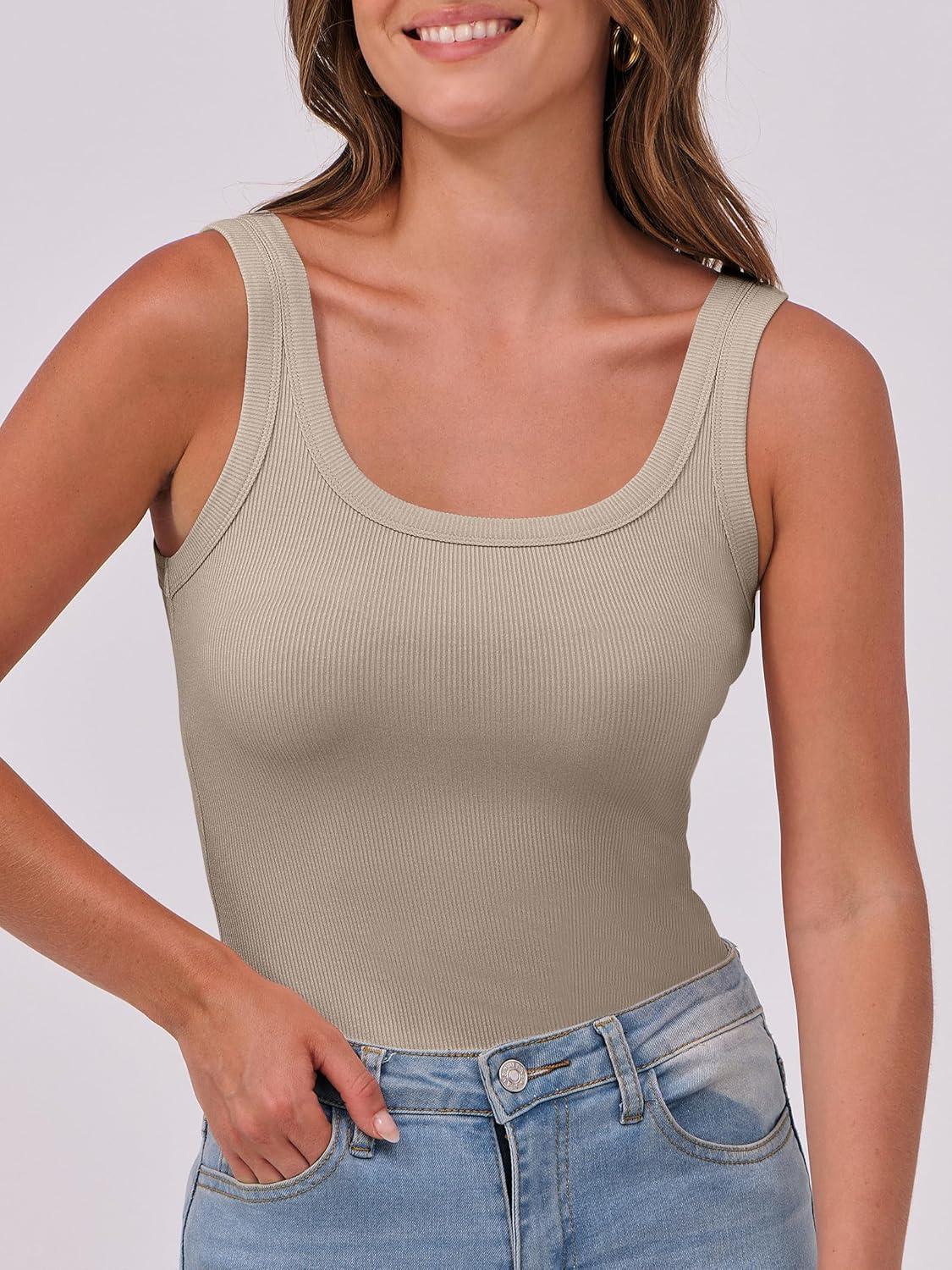 imageANRABESS Womens Sleeveless Scoop Neck Tank Top Ribbed Fitted Summer Basic Slim Cute Tops 2025Khaki