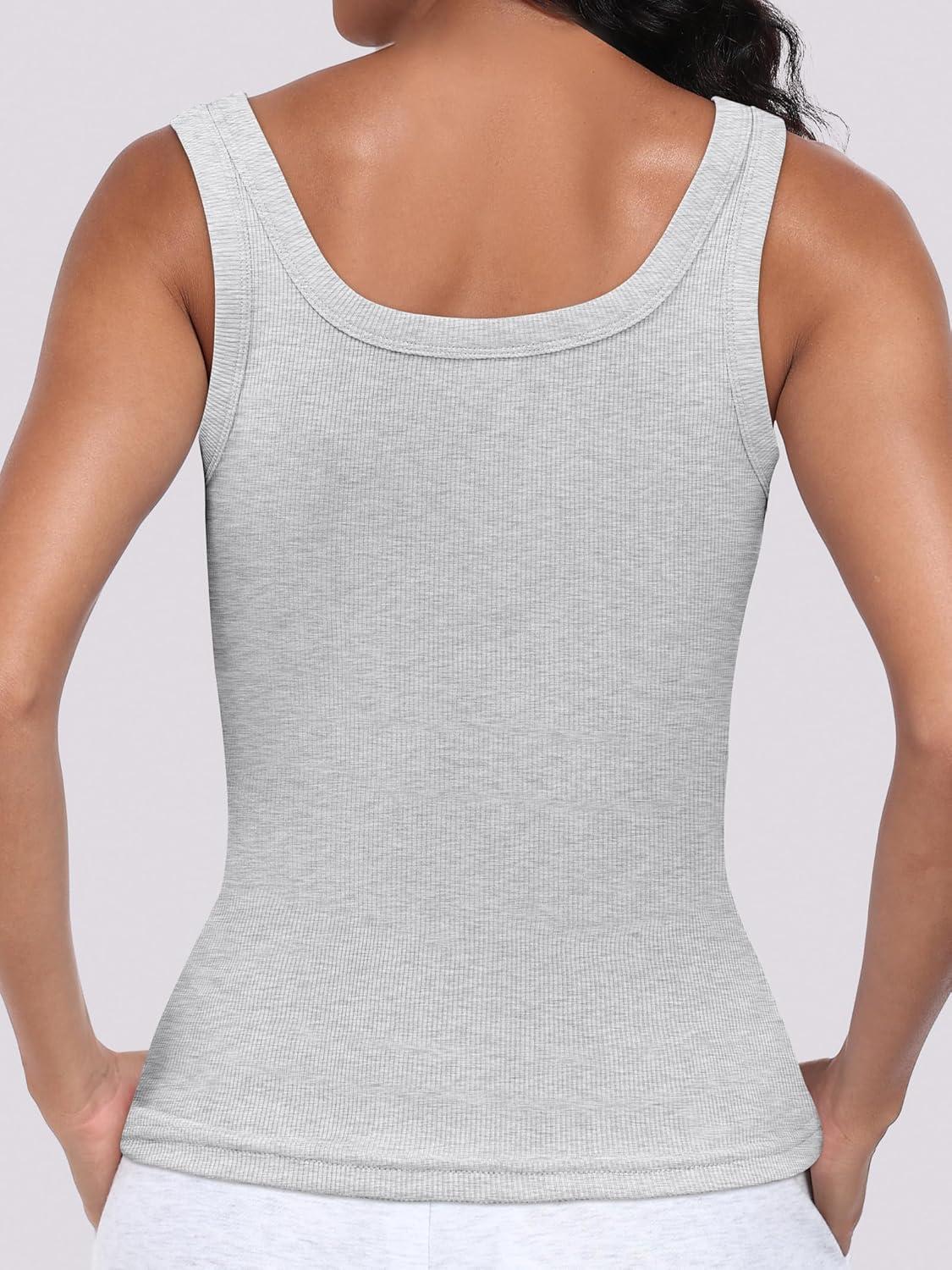 imageANRABESS Womens Sleeveless Scoop Neck Tank Top Ribbed Fitted Summer Basic Slim Cute Tops 2025Light Gray
