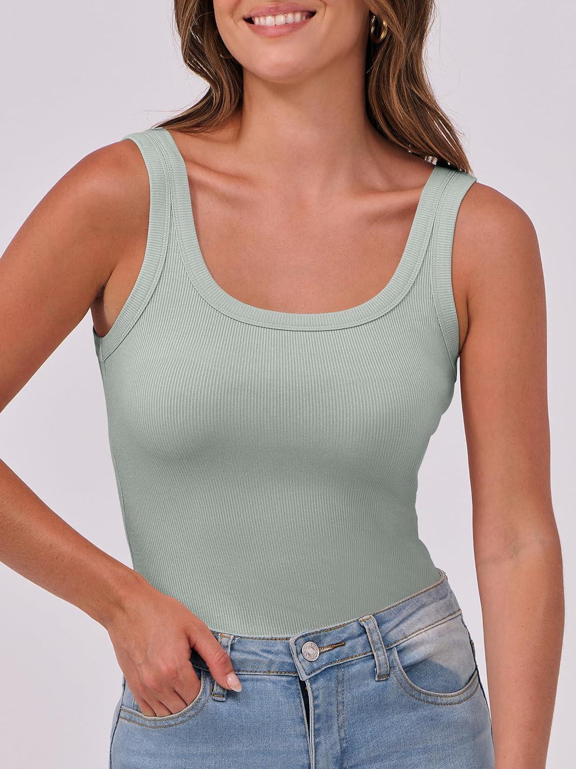 imageANRABESS Womens Sleeveless Scoop Neck Tank Top Ribbed Fitted Summer Basic Slim Cute Tops 2025Light Green