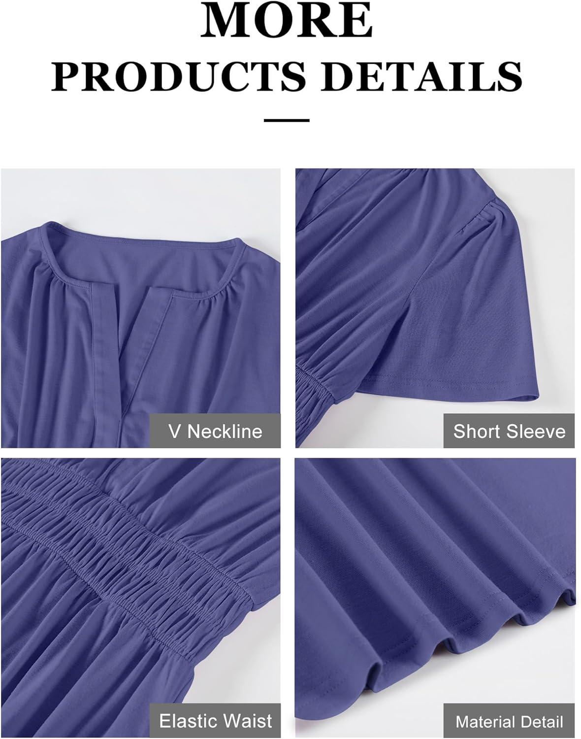 imageANRABESS Womens Summer Short Sleeve Maxi Dress 2025 Casual V Neck High Waist ALine Flowy Loose Tiered Boho Long DressesNavy Blue