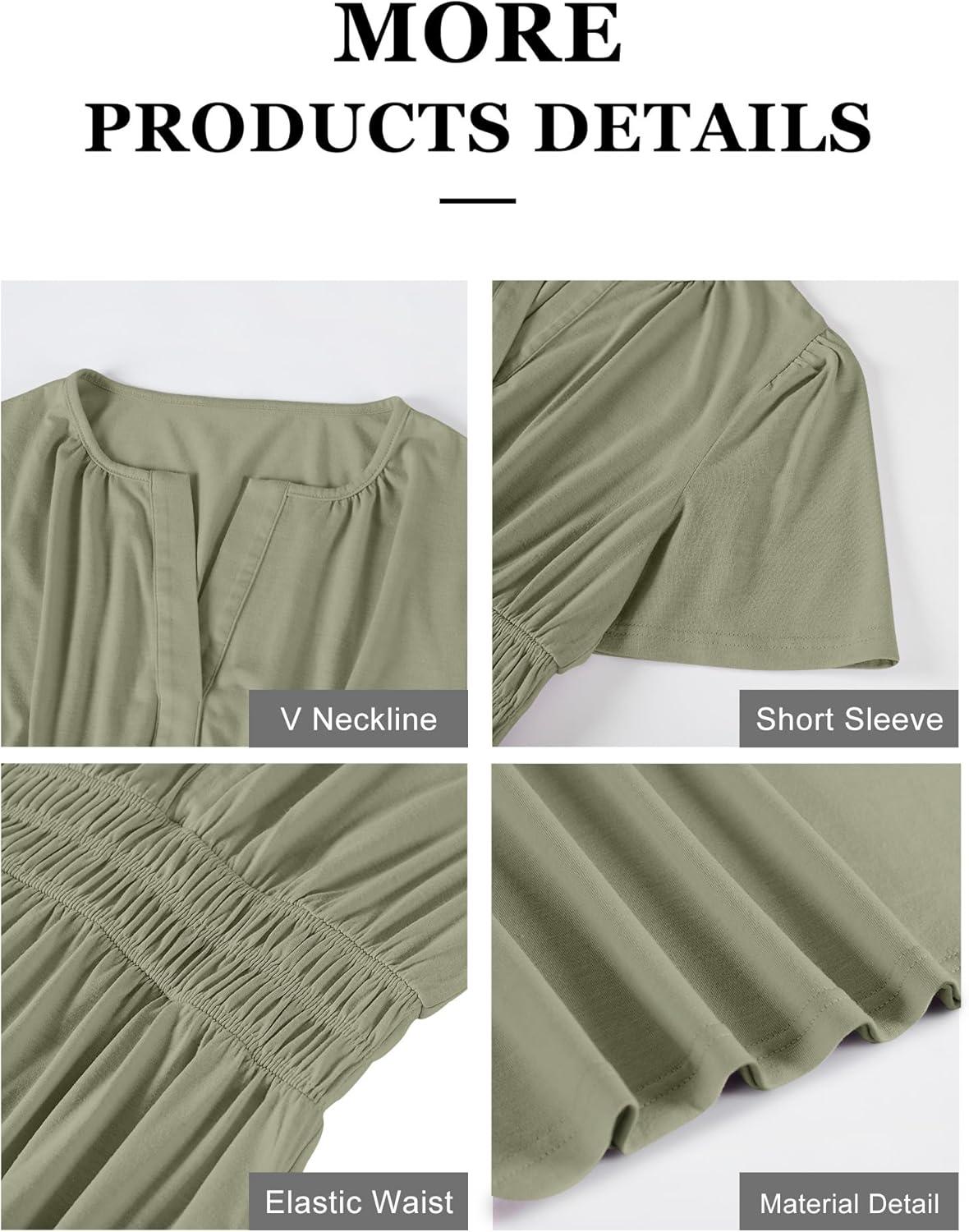imageANRABESS Womens Summer Short Sleeve Maxi Dress 2025 Casual V Neck High Waist ALine Flowy Loose Tiered Boho Long DressesOlive Green
