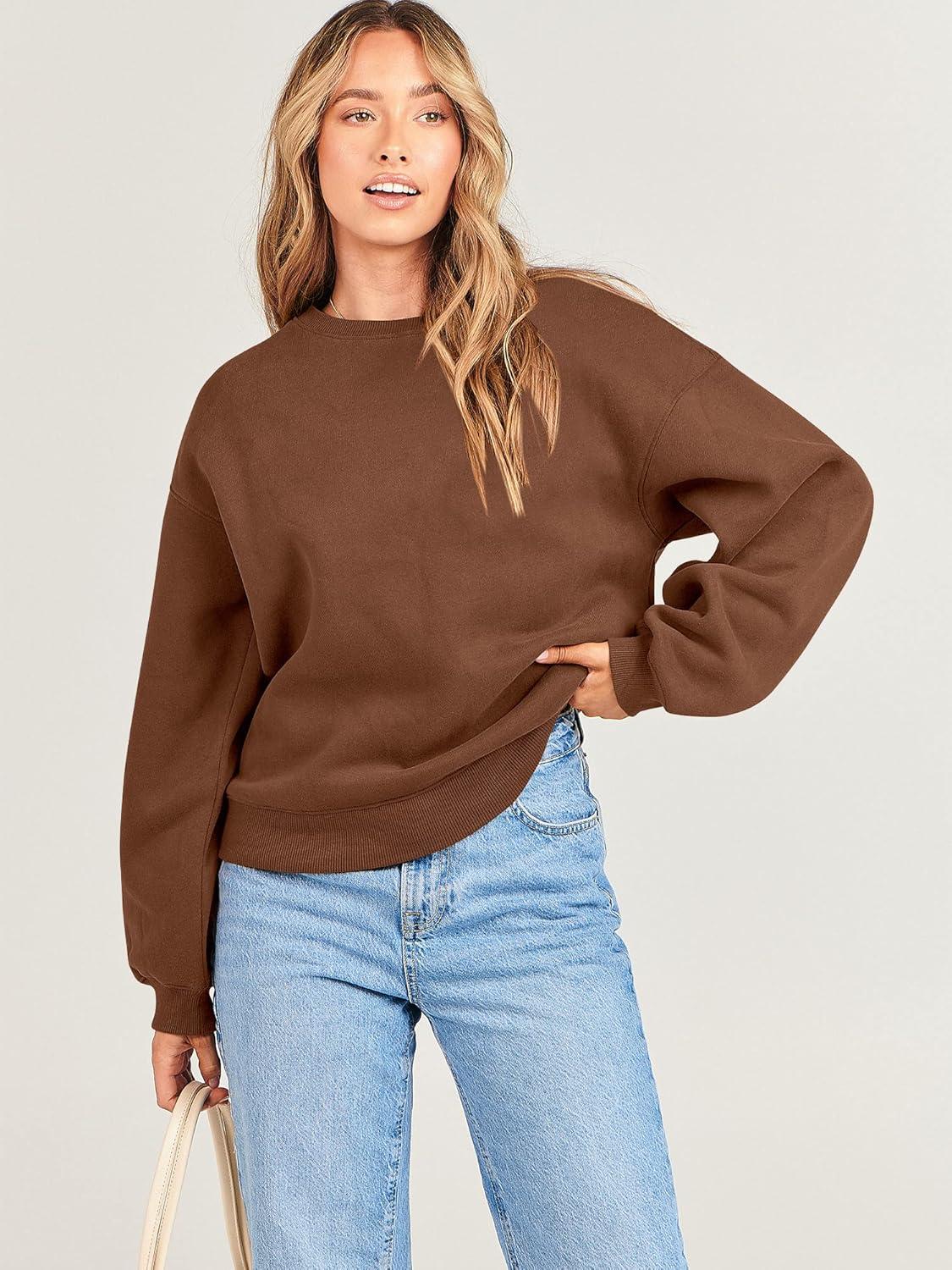 imageANRABESS Womens Sweatshirts Crewneck Fleece Oversized Pullover Hoodies Cute Long Sleeve Shirts Teen Girls Preppy Clothes 2025Coffee