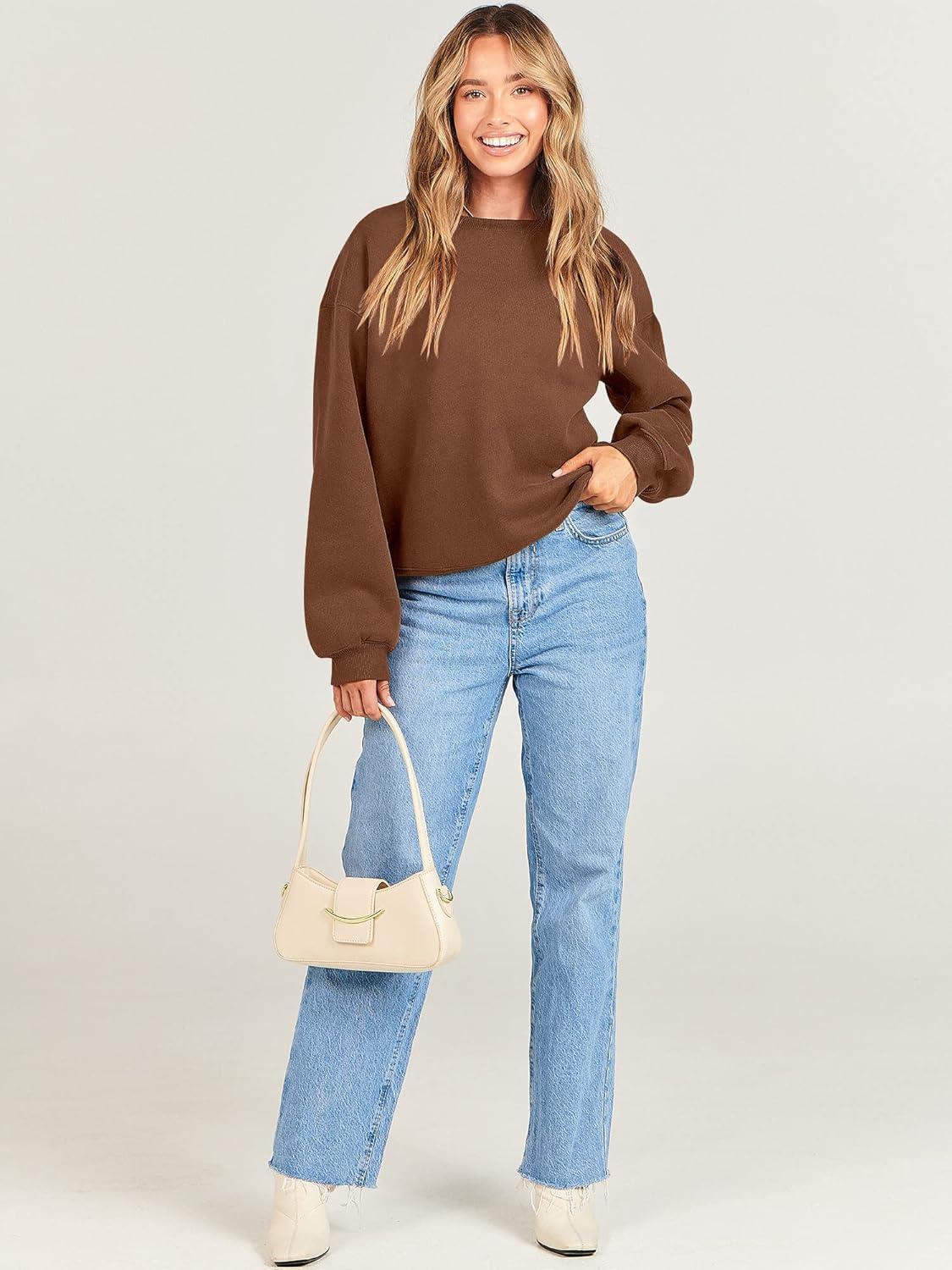 imageANRABESS Womens Sweatshirts Crewneck Fleece Oversized Pullover Hoodies Cute Long Sleeve Shirts Teen Girls Preppy Clothes 2025Coffee