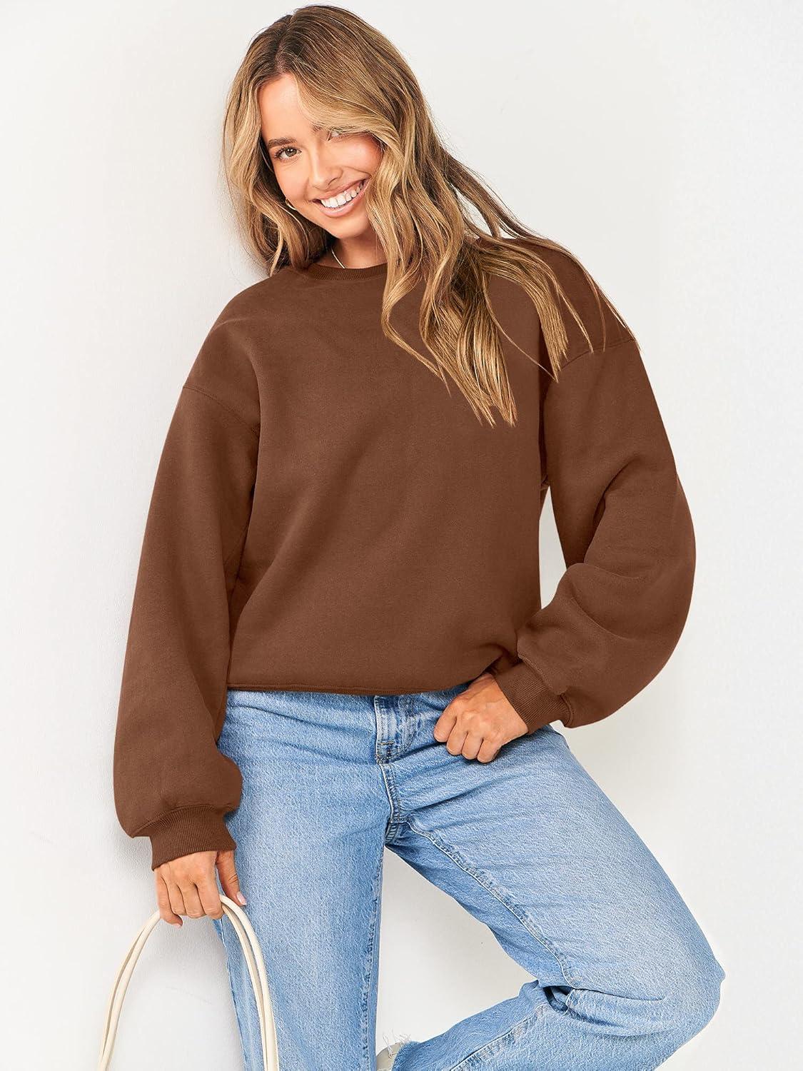 imageANRABESS Womens Sweatshirts Crewneck Fleece Oversized Pullover Hoodies Cute Long Sleeve Shirts Teen Girls Preppy Clothes 2025Coffee