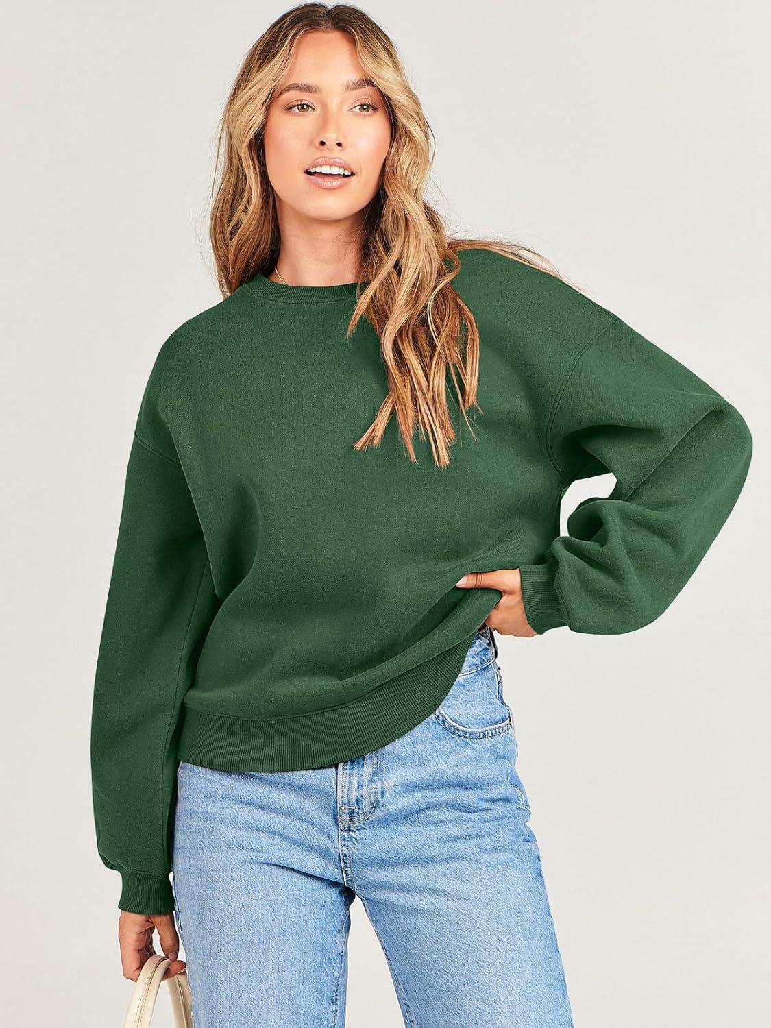 imageANRABESS Womens Sweatshirts Crewneck Fleece Oversized Pullover Hoodies Cute Long Sleeve Shirts Teen Girls Preppy Clothes 2025Dark Green