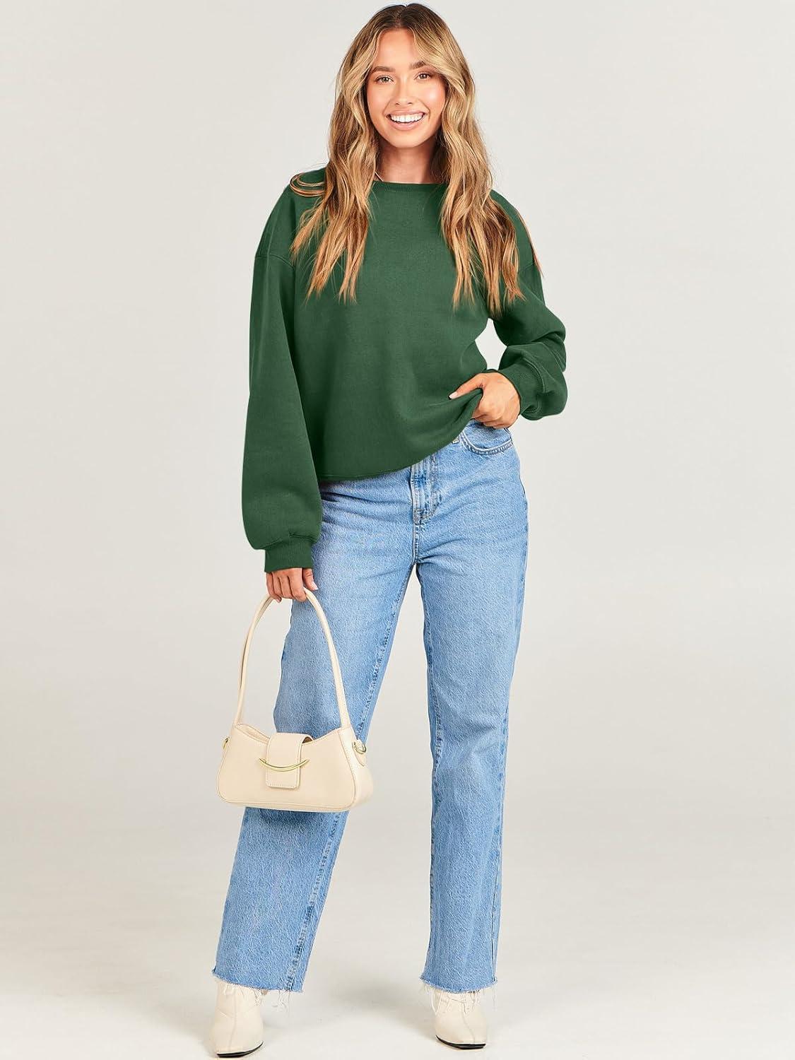 imageANRABESS Womens Sweatshirts Crewneck Fleece Oversized Pullover Hoodies Cute Long Sleeve Shirts Teen Girls Preppy Clothes 2025Dark Green