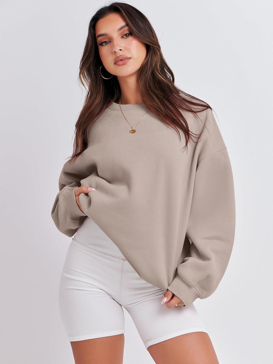 imageANRABESS Womens Sweatshirts Crewneck Fleece Oversized Pullover Hoodies Cute Long Sleeve Shirts Teen Girls Preppy Clothes 2025Light Khaki