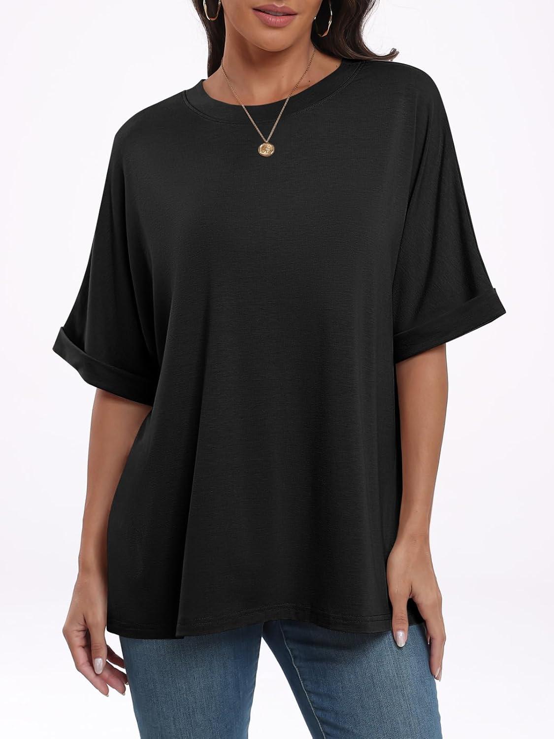 imageANRABESS Womens Tops Oversized T Shirts Short Sleeve Crewneck Summer Casual Loose Basic Tee Shirt 2025 Trendy Fashion ClothesBlack