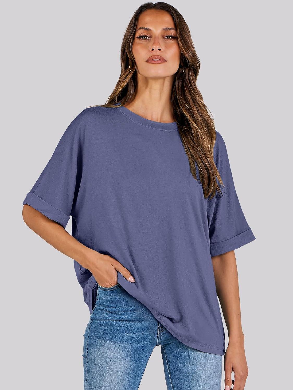 imageANRABESS Womens Tops Oversized T Shirts Short Sleeve Crewneck Summer Casual Loose Basic Tee Shirt 2025 Trendy Fashion ClothesBlue Gray