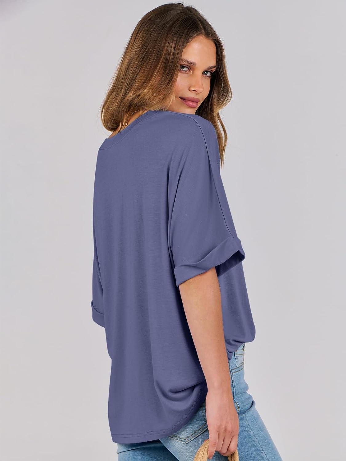 imageANRABESS Womens Tops Oversized T Shirts Short Sleeve Crewneck Summer Casual Loose Basic Tee Shirt 2025 Trendy Fashion ClothesBlue Gray