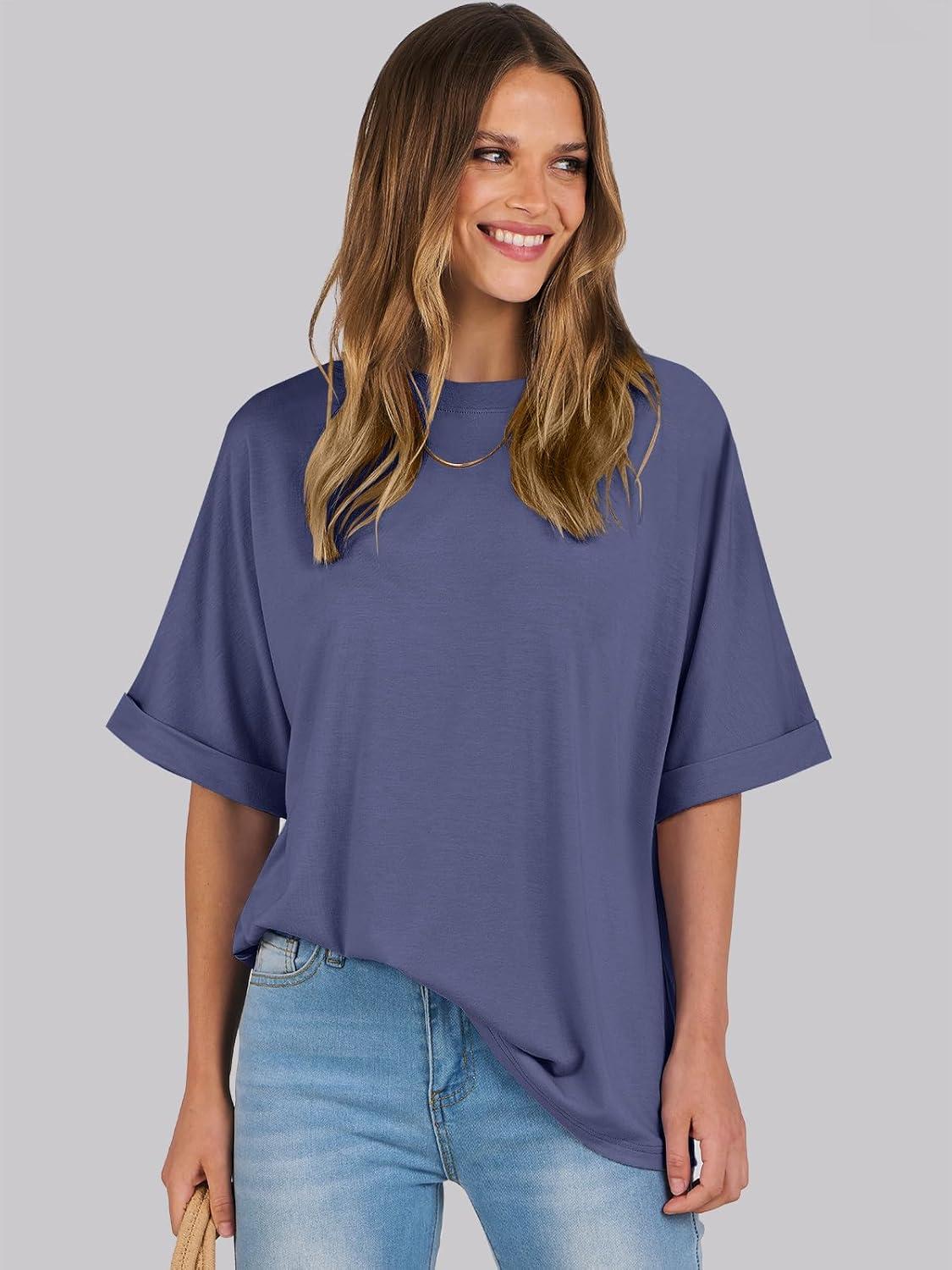 imageANRABESS Womens Tops Oversized T Shirts Short Sleeve Crewneck Summer Casual Loose Basic Tee Shirt 2025 Trendy Fashion ClothesBlue Gray