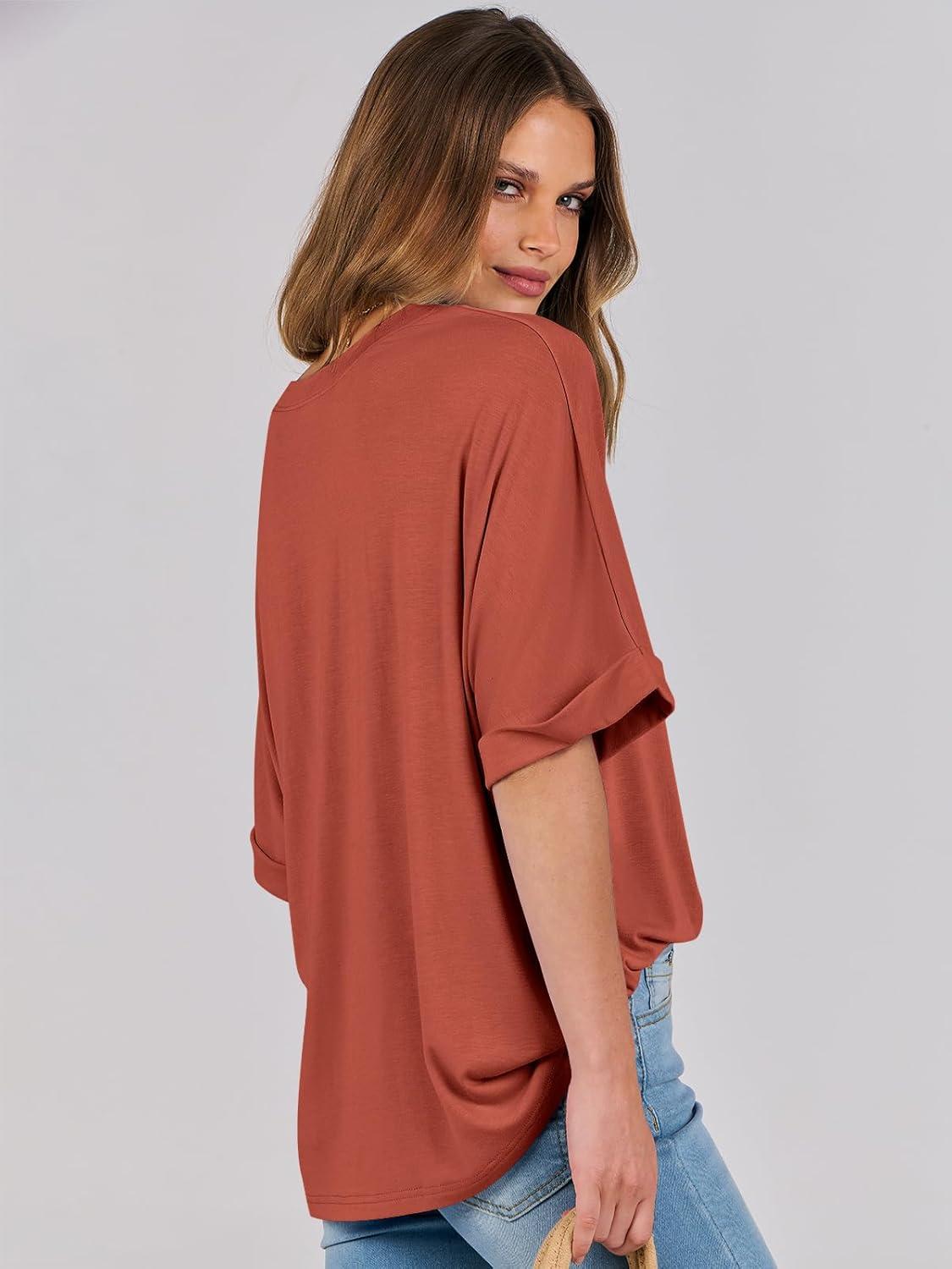 imageANRABESS Womens Tops Oversized T Shirts Short Sleeve Crewneck Summer Casual Loose Basic Tee Shirt 2025 Trendy Fashion ClothesBrick Red