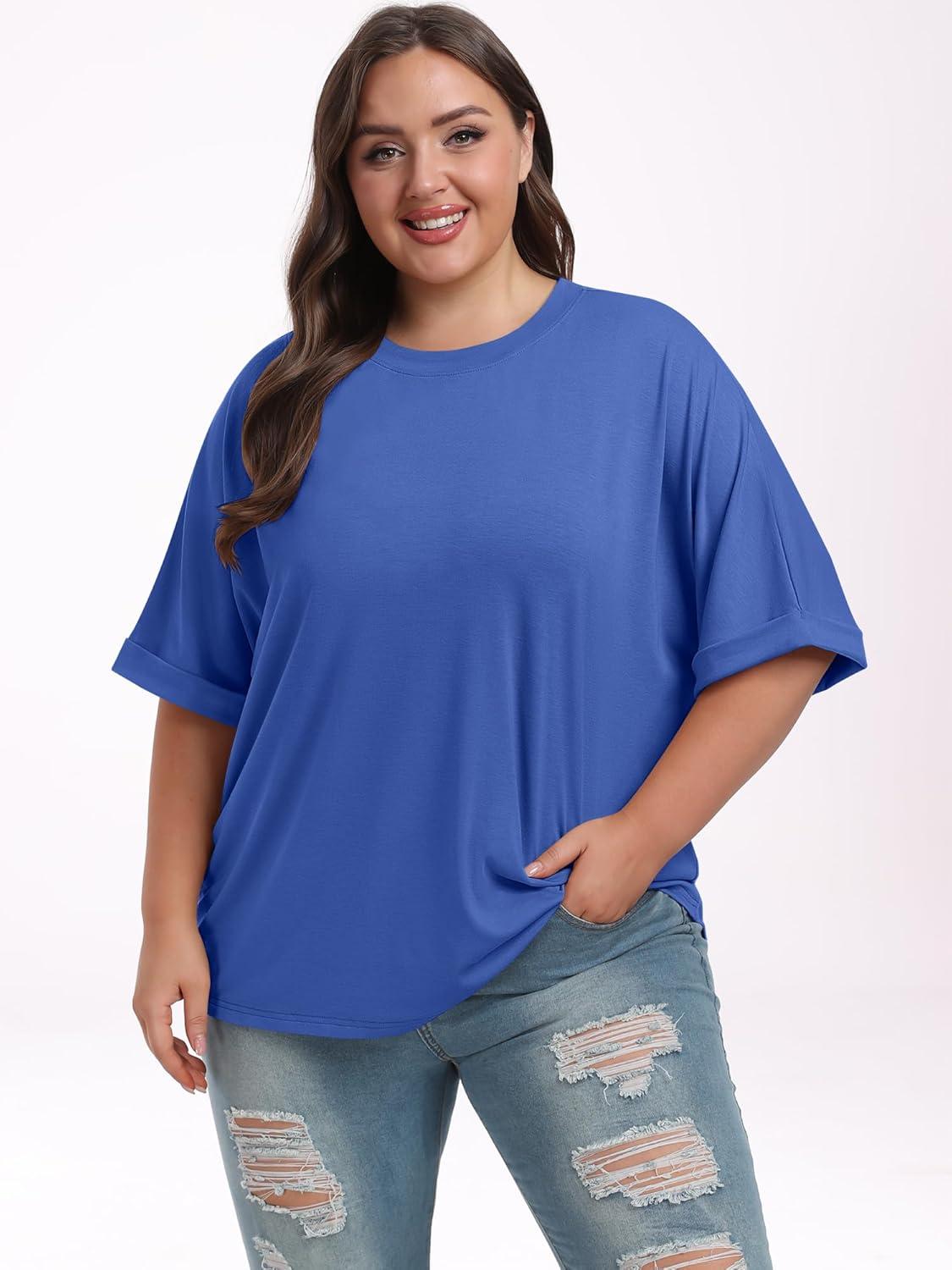 imageANRABESS Womens Tops Oversized T Shirts Short Sleeve Crewneck Summer Casual Loose Basic Tee Shirt 2025 Trendy Fashion ClothesBright Blue