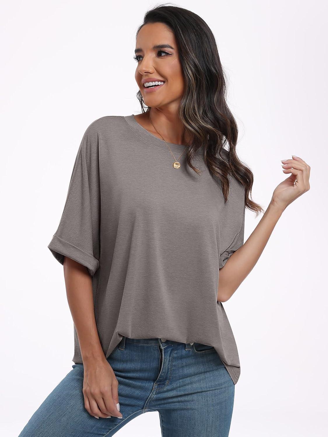 imageANRABESS Womens Tops Oversized T Shirts Short Sleeve Crewneck Summer Casual Loose Basic Tee Shirt 2025 Trendy Fashion ClothesBrown