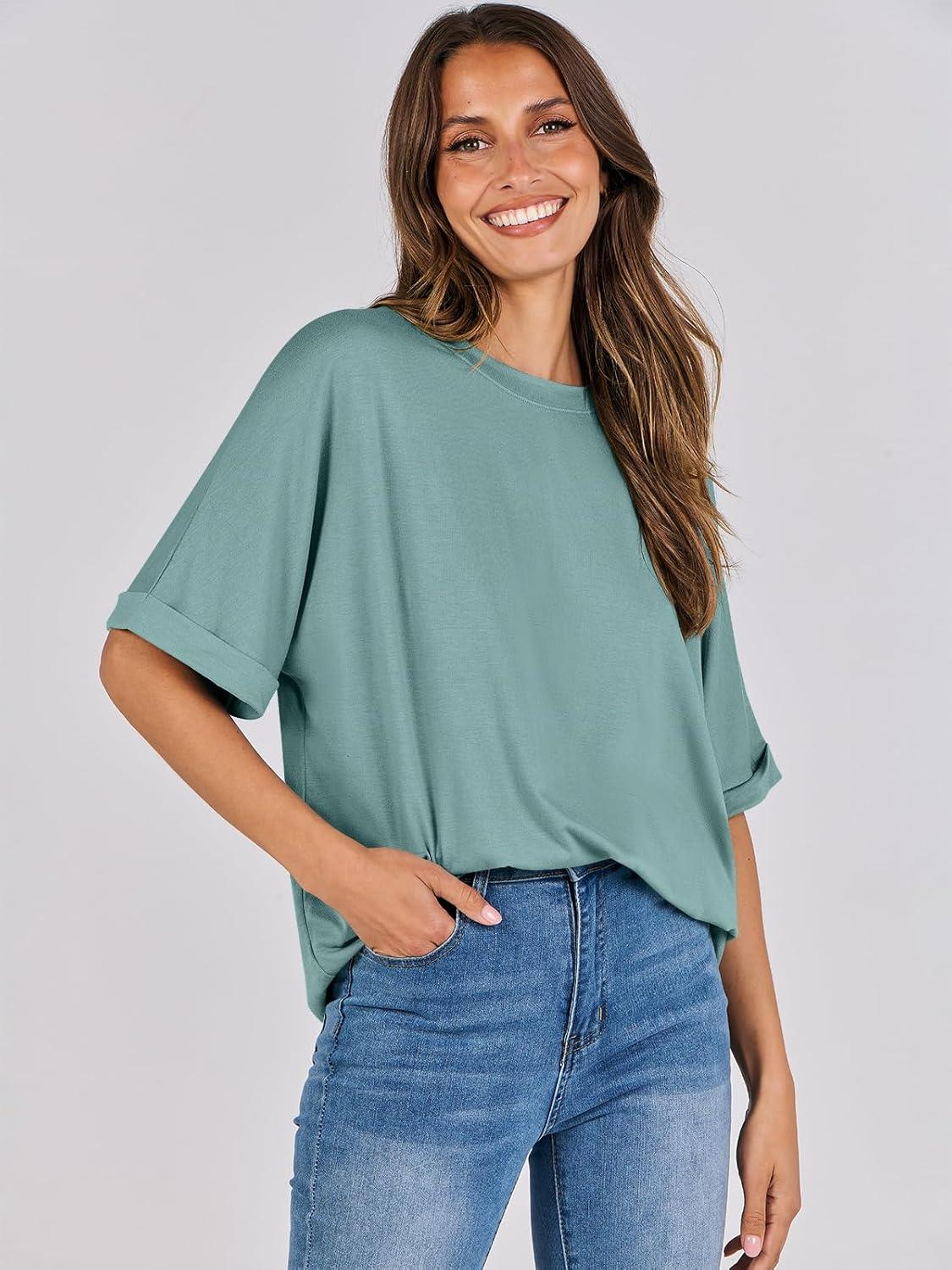 imageANRABESS Womens Tops Oversized T Shirts Short Sleeve Crewneck Summer Casual Loose Basic Tee Shirt 2025 Trendy Fashion ClothesCadet Blue