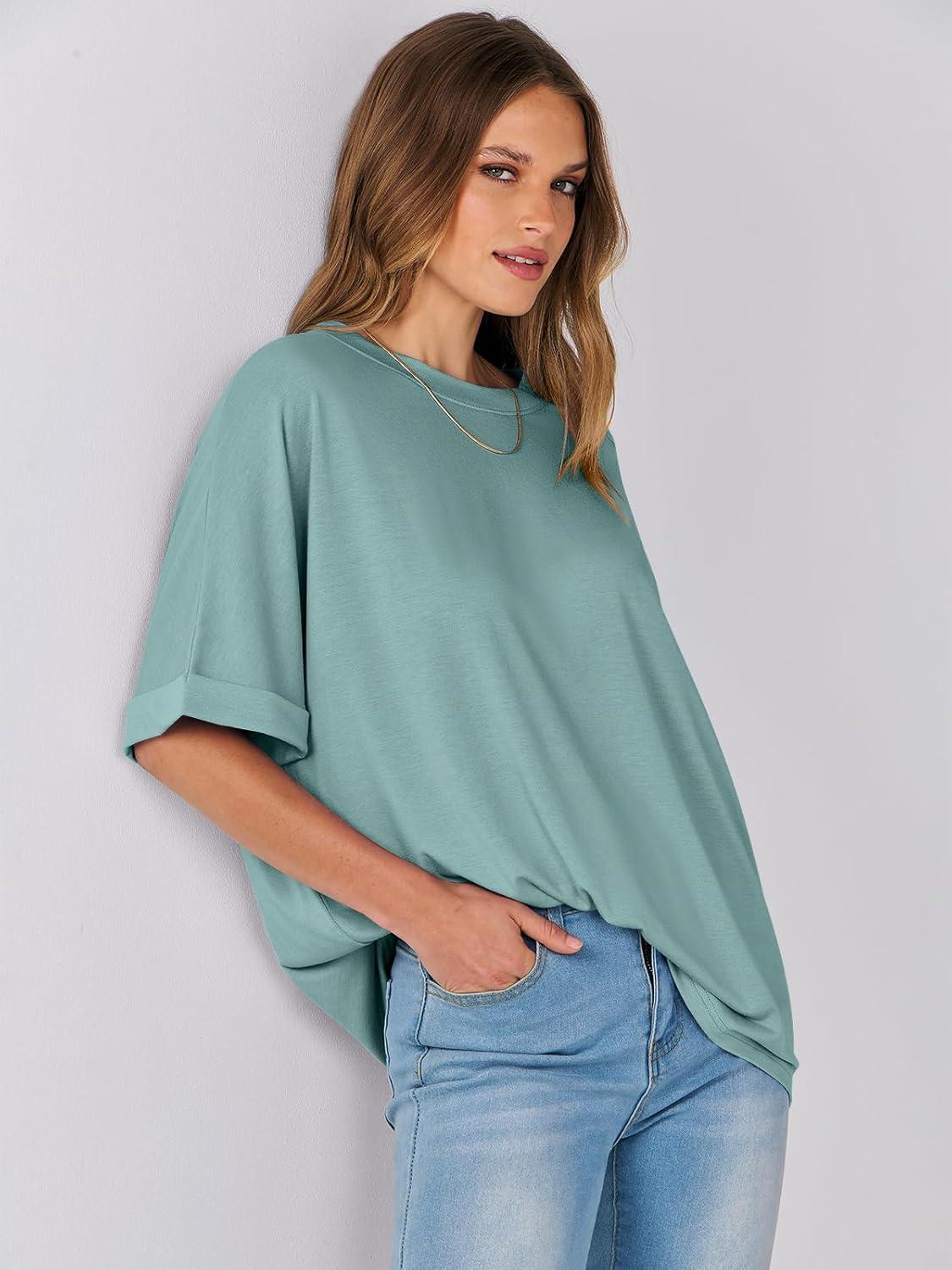 imageANRABESS Womens Tops Oversized T Shirts Short Sleeve Crewneck Summer Casual Loose Basic Tee Shirt 2025 Trendy Fashion ClothesCadet Blue