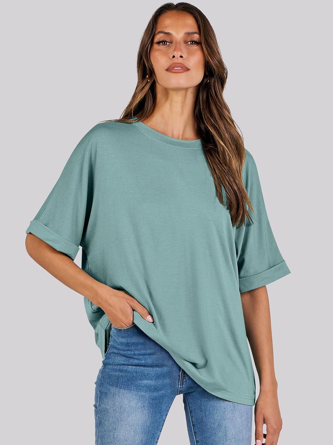 imageANRABESS Womens Tops Oversized T Shirts Short Sleeve Crewneck Summer Casual Loose Basic Tee Shirt 2025 Trendy Fashion ClothesCadet Blue