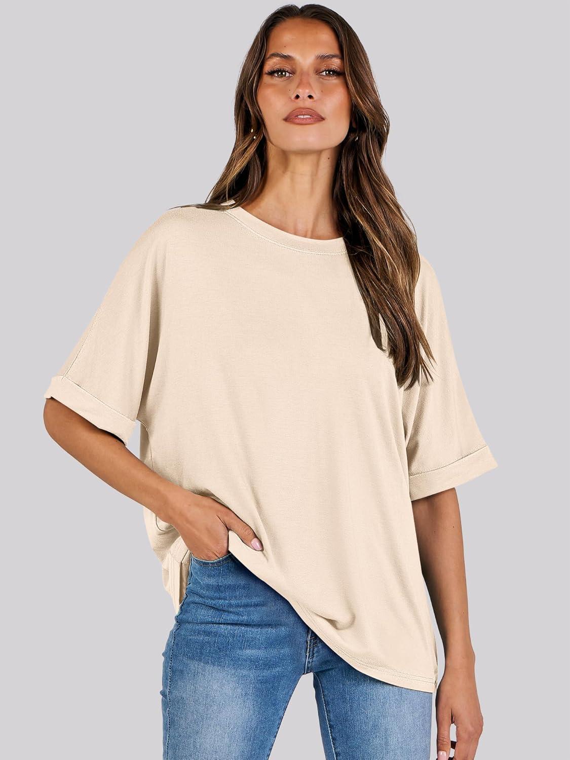 imageANRABESS Womens Tops Oversized T Shirts Short Sleeve Crewneck Summer Casual Loose Basic Tee Shirt 2025 Trendy Fashion ClothesCream