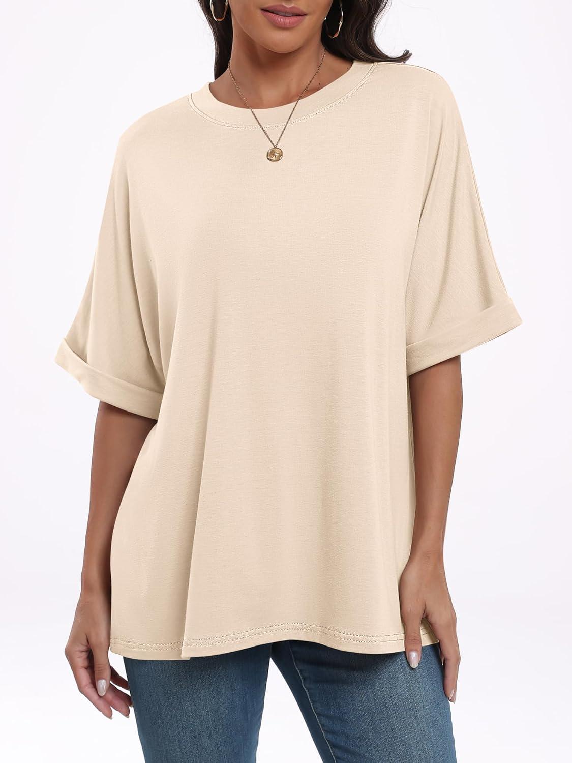 imageANRABESS Womens Tops Oversized T Shirts Short Sleeve Crewneck Summer Casual Loose Basic Tee Shirt 2025 Trendy Fashion ClothesCream