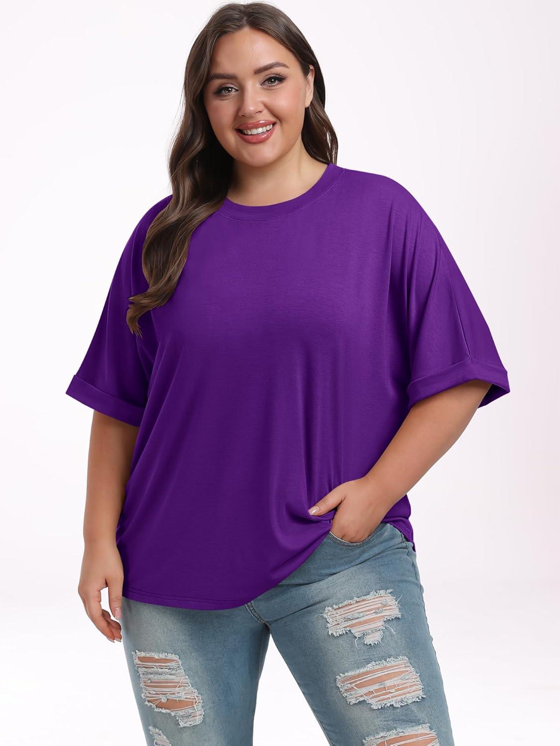 imageANRABESS Womens Tops Oversized T Shirts Short Sleeve Crewneck Summer Casual Loose Basic Tee Shirt 2025 Trendy Fashion ClothesDark Purple