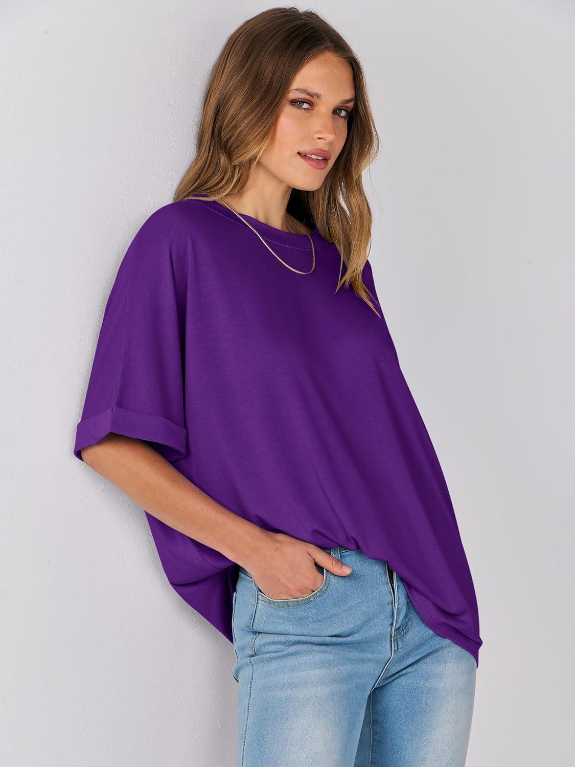 imageANRABESS Womens Tops Oversized T Shirts Short Sleeve Crewneck Summer Casual Loose Basic Tee Shirt 2025 Trendy Fashion ClothesDark Purple
