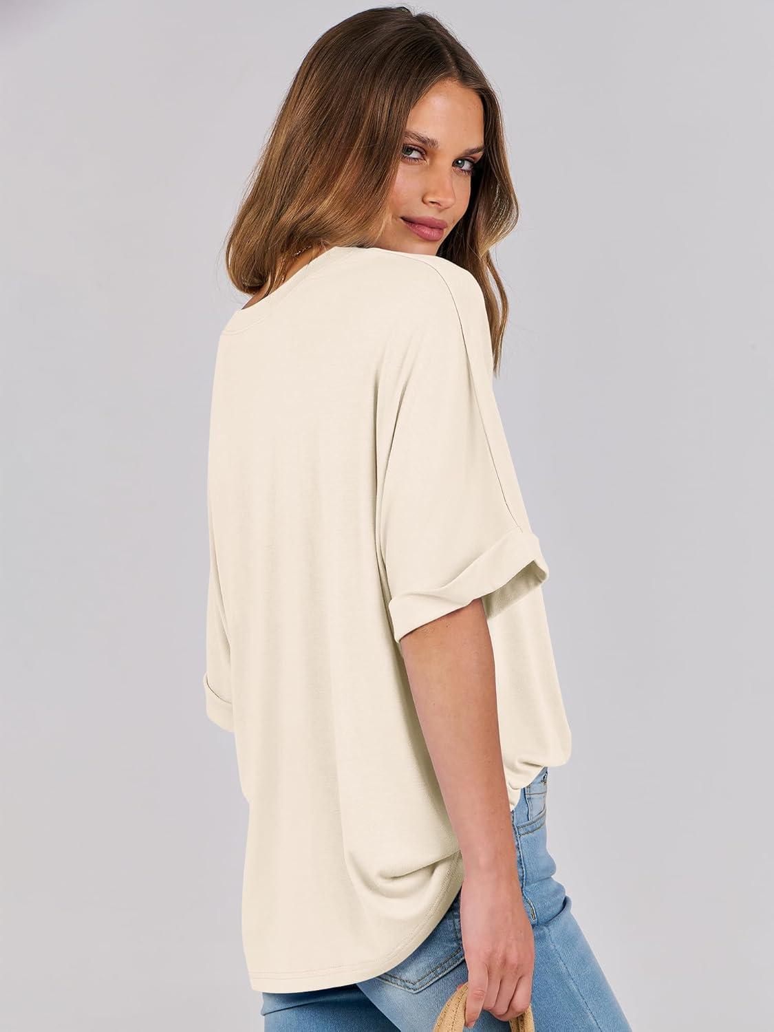 imageANRABESS Womens Tops Oversized T Shirts Short Sleeve Crewneck Summer Casual Loose Basic Tee Shirt 2025 Trendy Fashion ClothesLight Apricot
