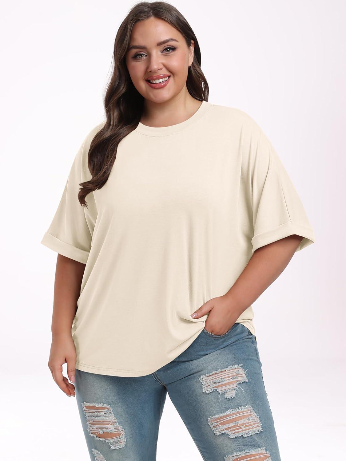 imageANRABESS Womens Tops Oversized T Shirts Short Sleeve Crewneck Summer Casual Loose Basic Tee Shirt 2025 Trendy Fashion ClothesLight Apricot