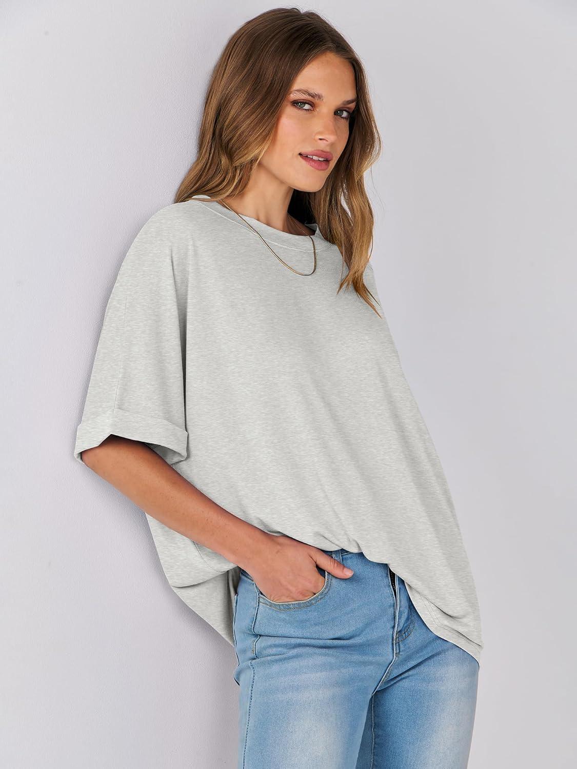 imageANRABESS Womens Tops Oversized T Shirts Short Sleeve Crewneck Summer Casual Loose Basic Tee Shirt 2025 Trendy Fashion ClothesLight Gray