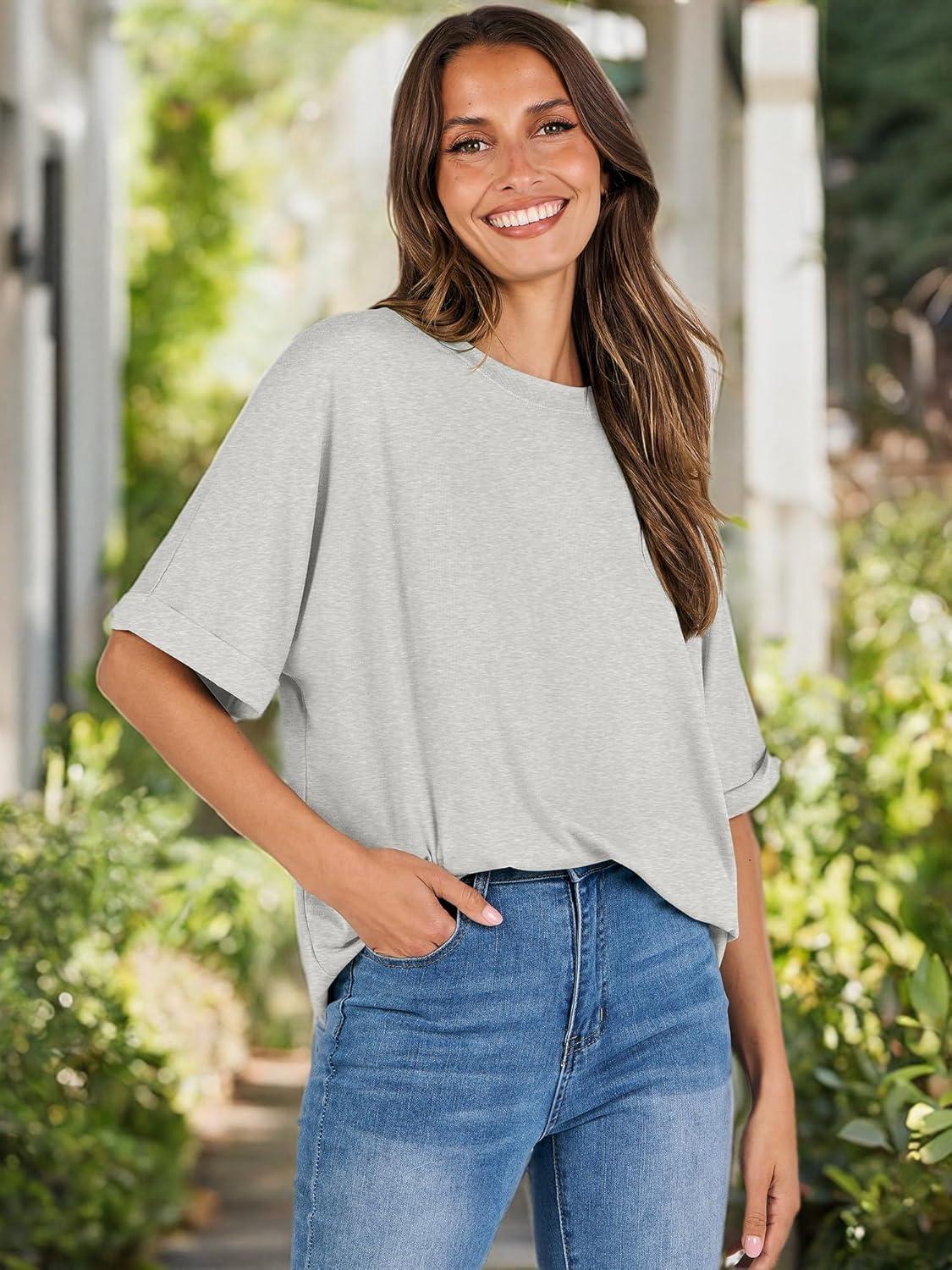 imageANRABESS Womens Tops Oversized T Shirts Short Sleeve Crewneck Summer Casual Loose Basic Tee Shirt 2025 Trendy Fashion ClothesLight Gray