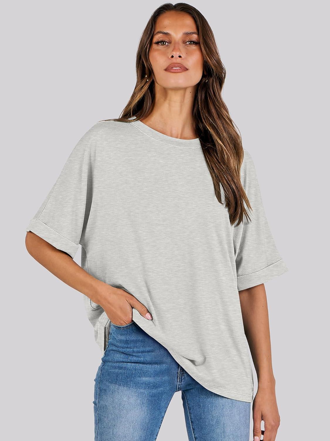 imageANRABESS Womens Tops Oversized T Shirts Short Sleeve Crewneck Summer Casual Loose Basic Tee Shirt 2025 Trendy Fashion ClothesLight Gray