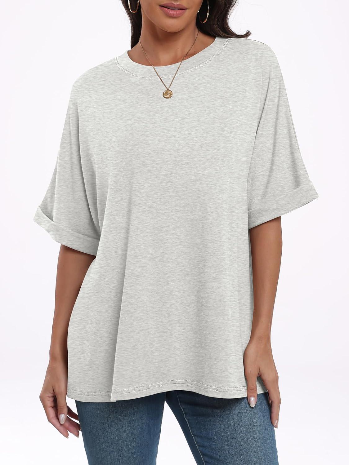 imageANRABESS Womens Tops Oversized T Shirts Short Sleeve Crewneck Summer Casual Loose Basic Tee Shirt 2025 Trendy Fashion ClothesLight Gray