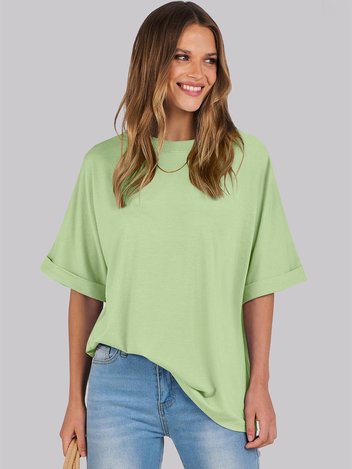 imageANRABESS Womens Tops Oversized T Shirts Short Sleeve Crewneck Summer Casual Loose Basic Tee Shirt 2025 Trendy Fashion ClothesLight Green
